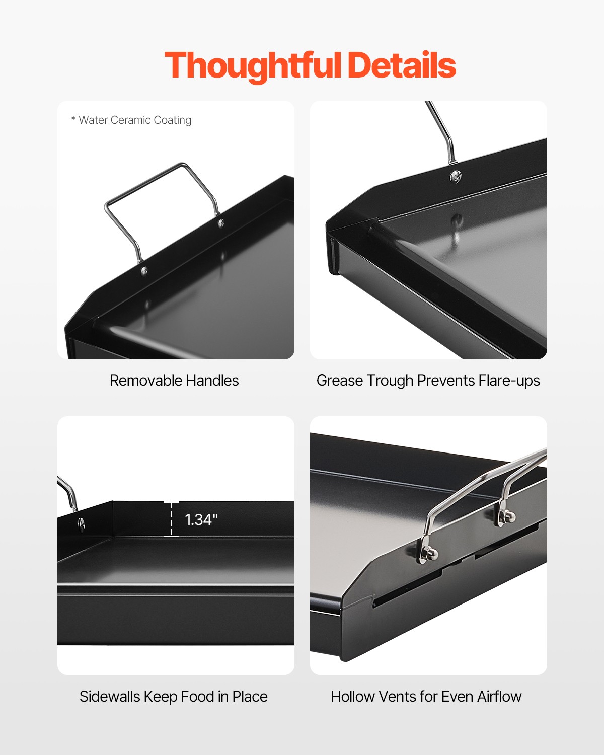 VEVOR 24×16 in Flat Top Griddle Carbon Steel Universal BBQ Grill Pan Cookware