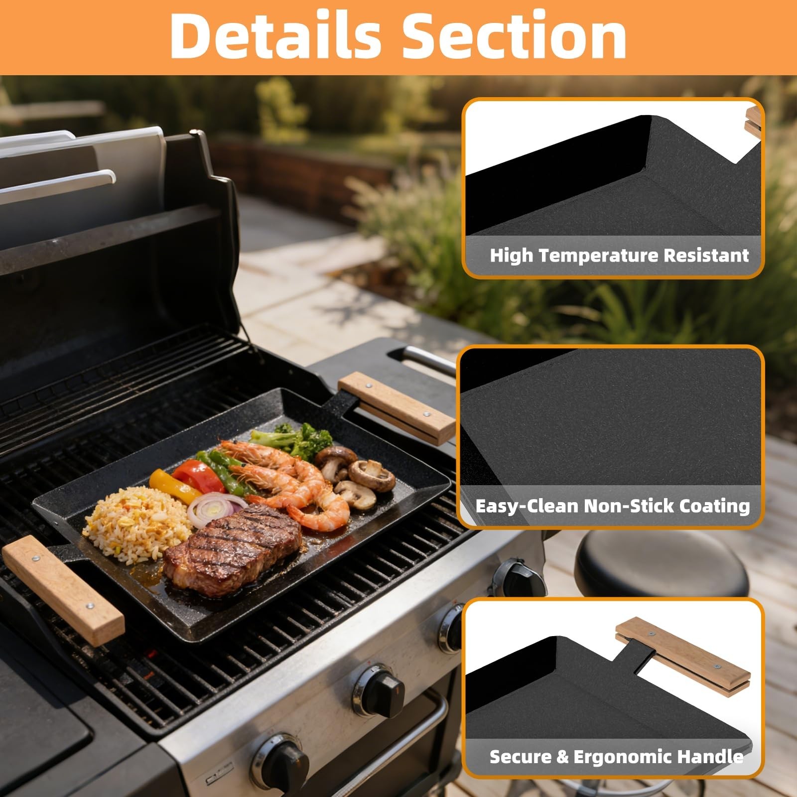 17″ Pre-Seasoned Carbon Steel Griddle | Flat Top Grill Plate for Induction & Gas