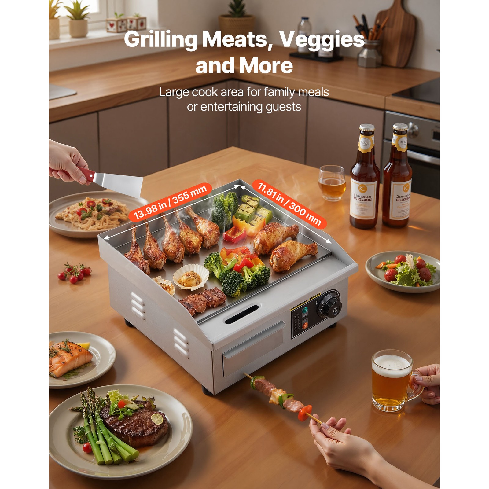 Uimoso Commercial Electric Griddle Countertop Flat Grill 14×12 Inch Cooking Area