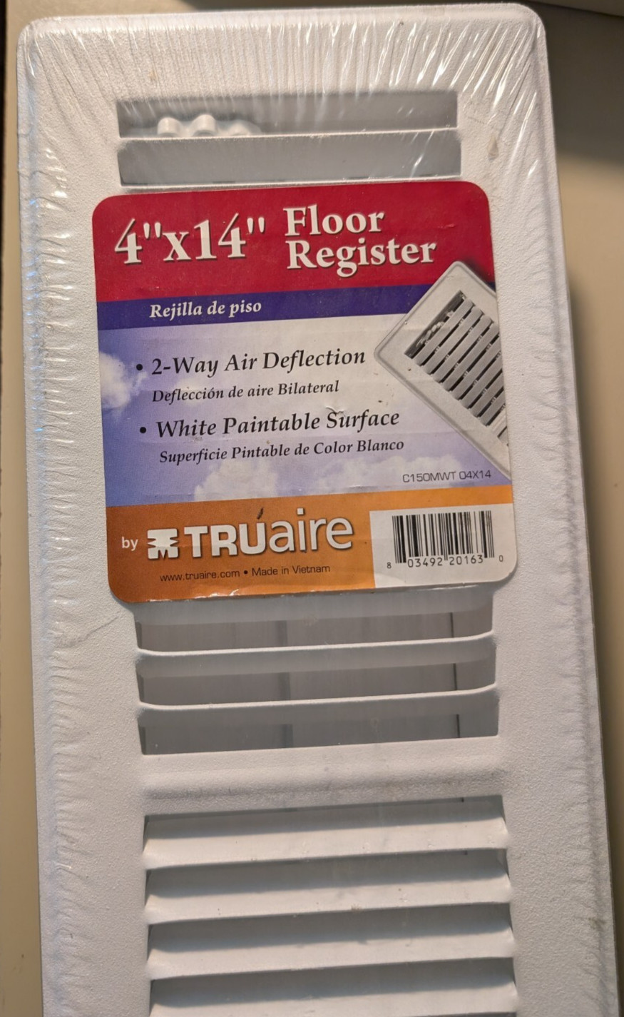 Tru Aire C150MWT Steel Powder Coated White Floor Register 14 x 4 in.803492201630