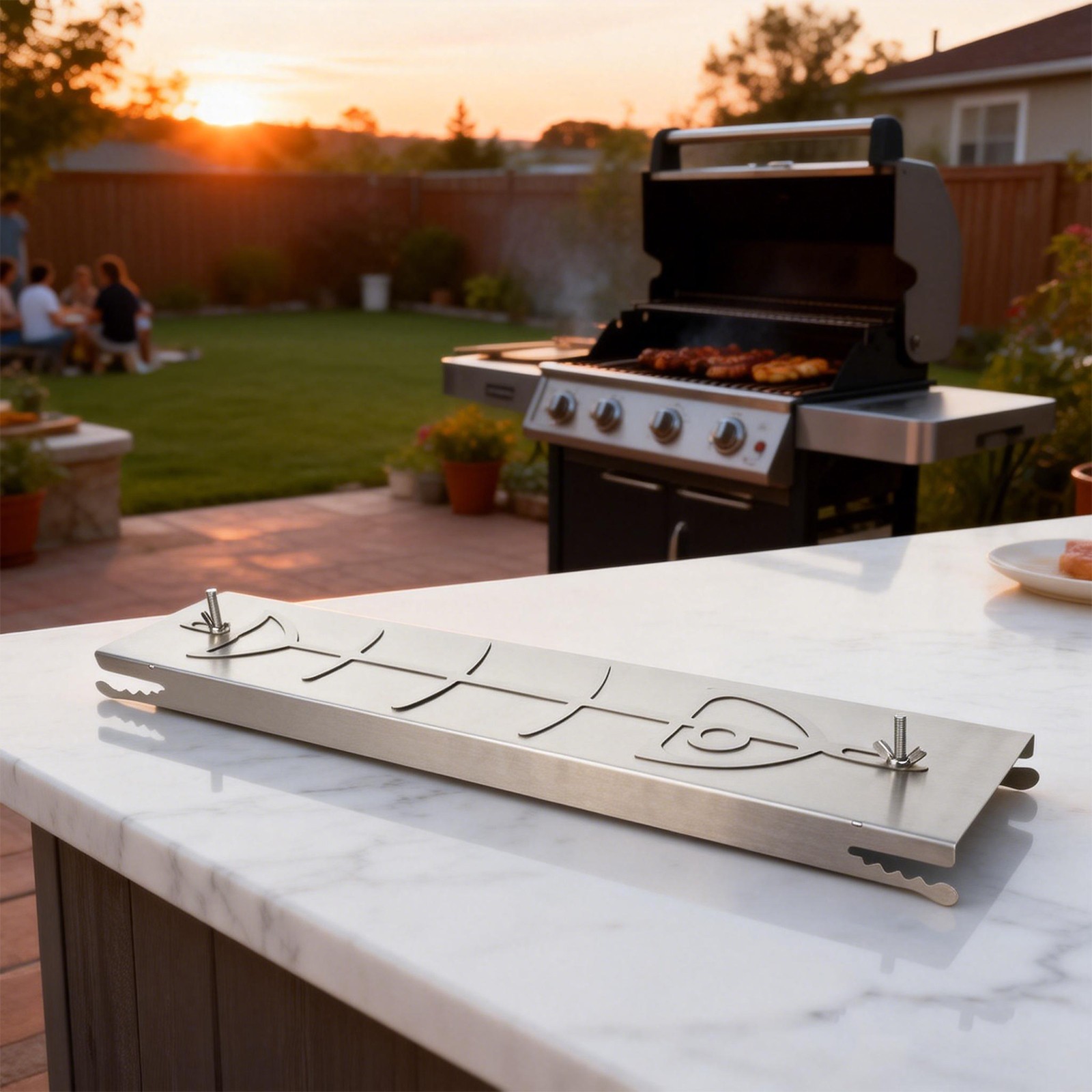 Salmon Holder for Kettle Barbecues Stainless Steel 52×11 5×3 cm Rotating Design