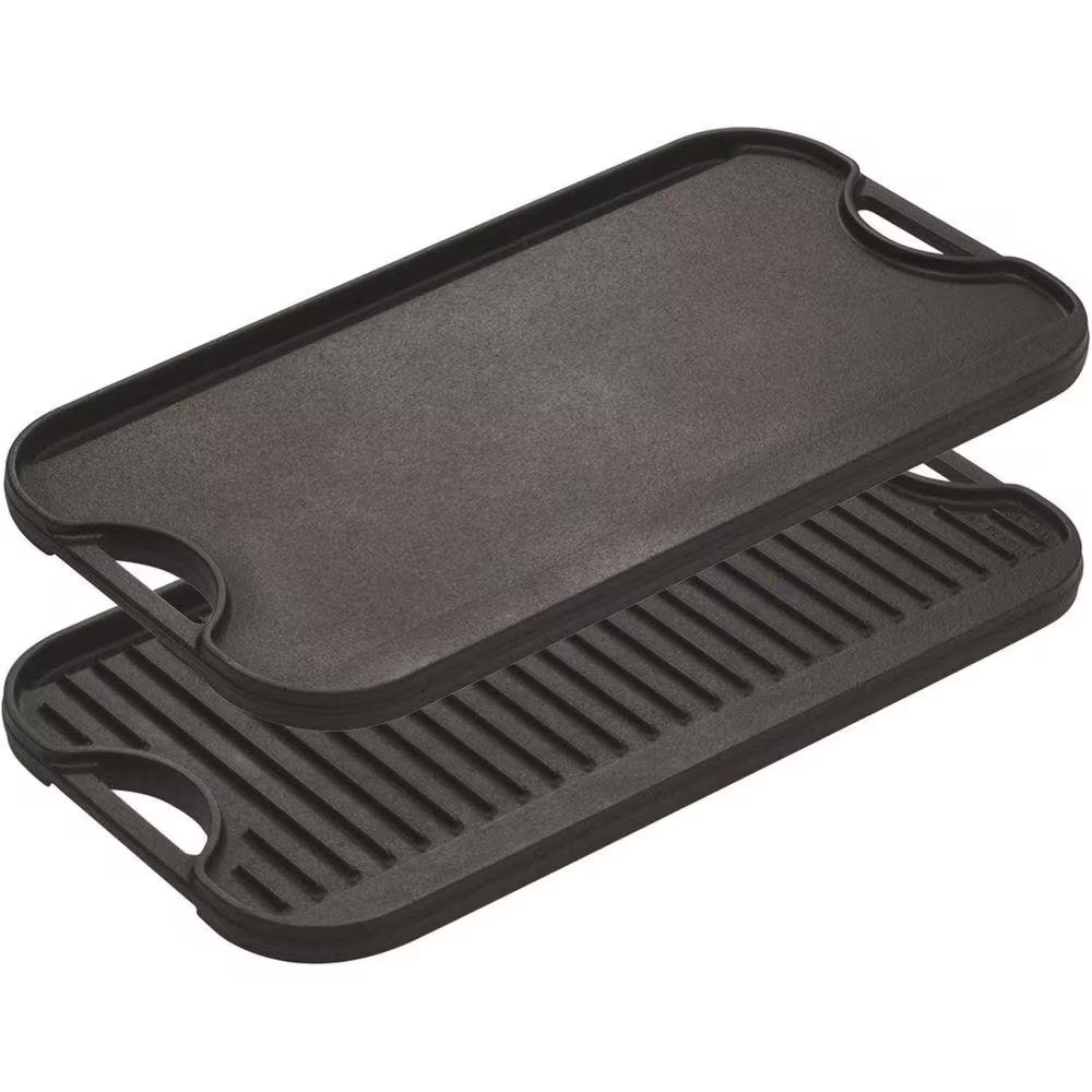 20 In. Reversible Cast Iron Grill Griddle, Pre-Seasoned, for Stovetop and Campfi