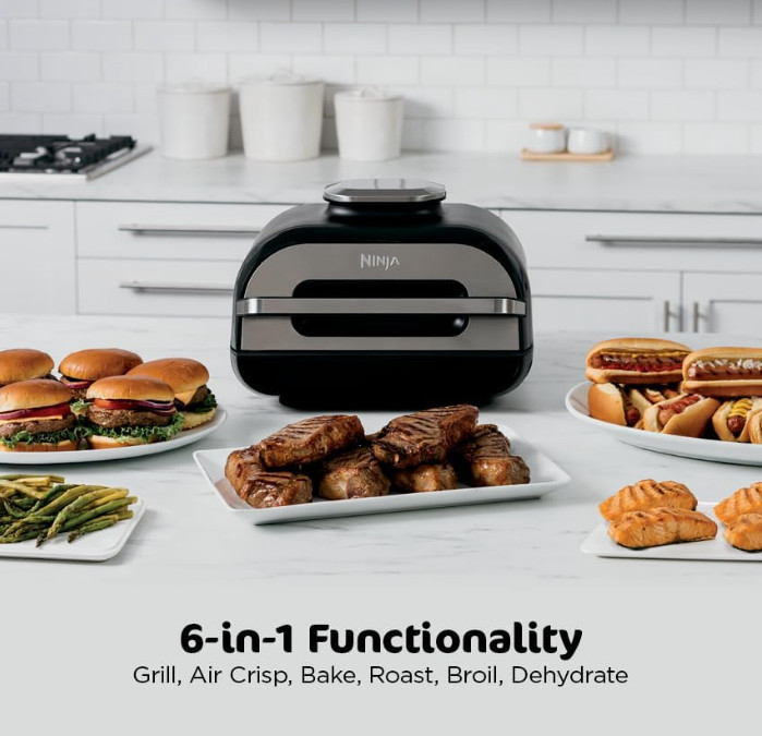 Ninja FG551 Indoor Grill and Air Fryer Foodi Smart XL 6-in-1 Grill Air Fry Blue