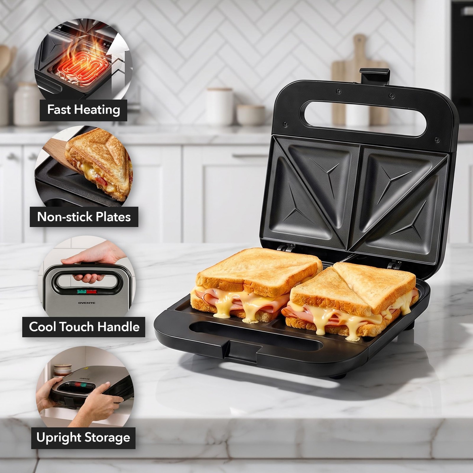 OVENTE Electric Sandwich Maker, 750W Non-Stick Plates, Black GPS401B | Perfec…