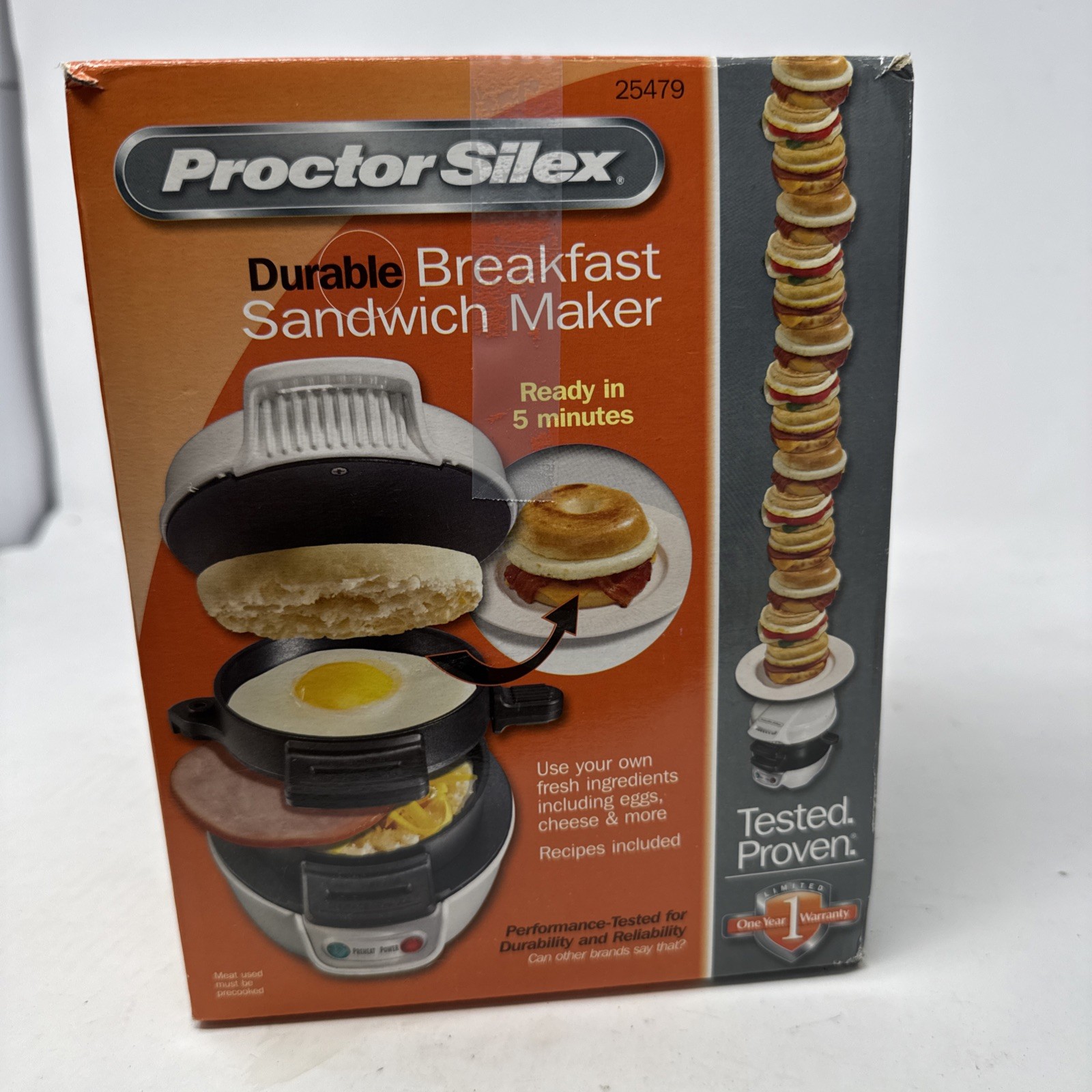 Proctor Silex 25479 Breakfast Sandwich Maker – White – New Open Box