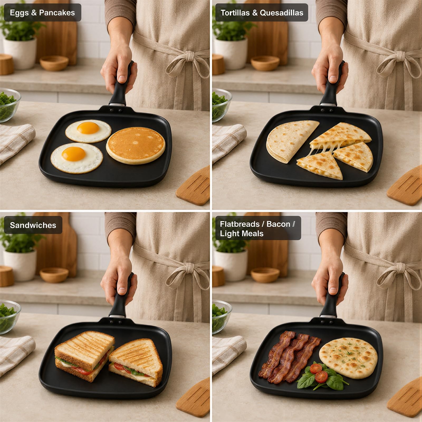 10 Inch Square Nonstick Griddle Pan PFOA Free Grill Pan For Kitchen Cooking Eggs