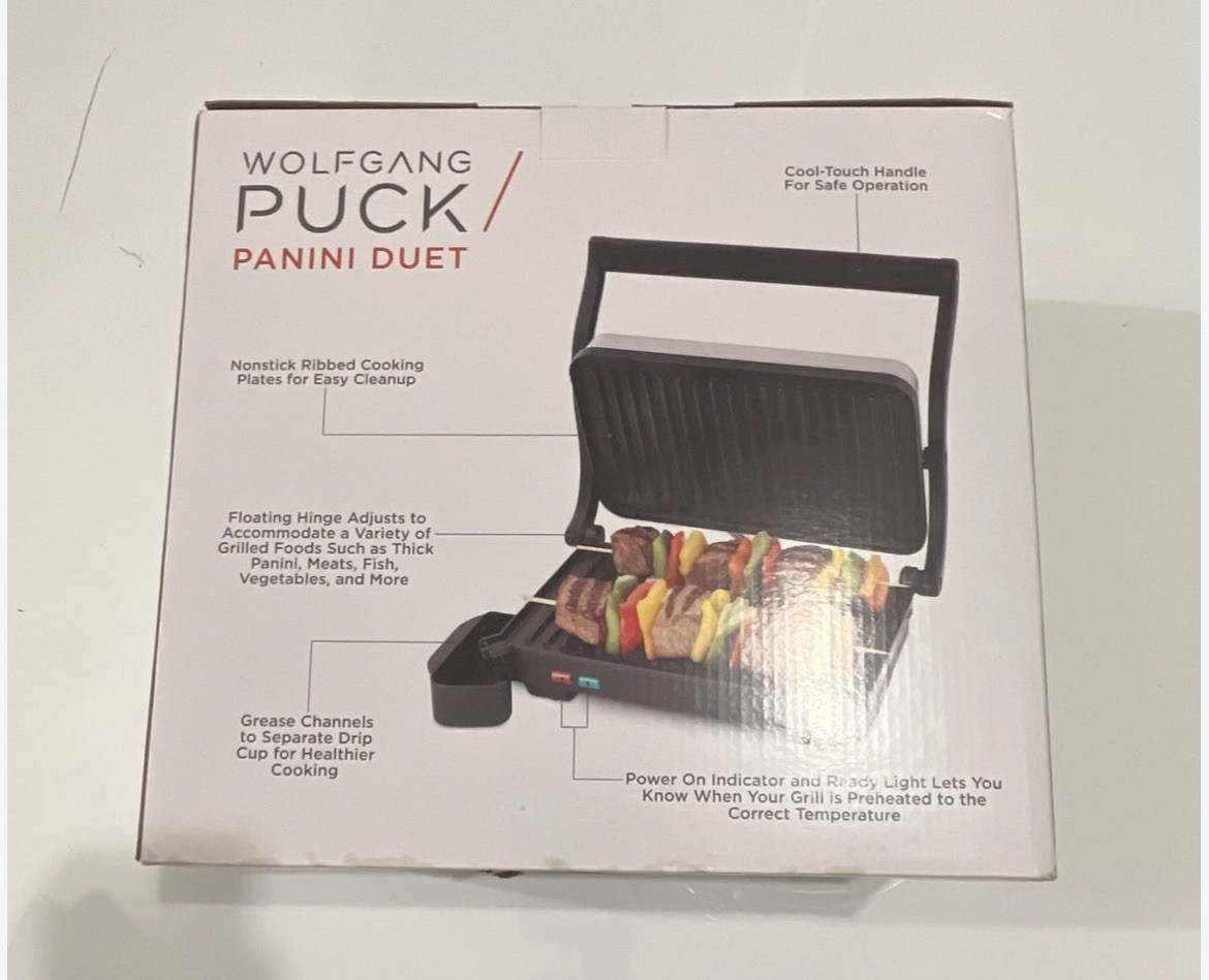 WOLFGANG PUCK Panini Duet Sandwich Maker Non-Stick Stainless Steel Brand New