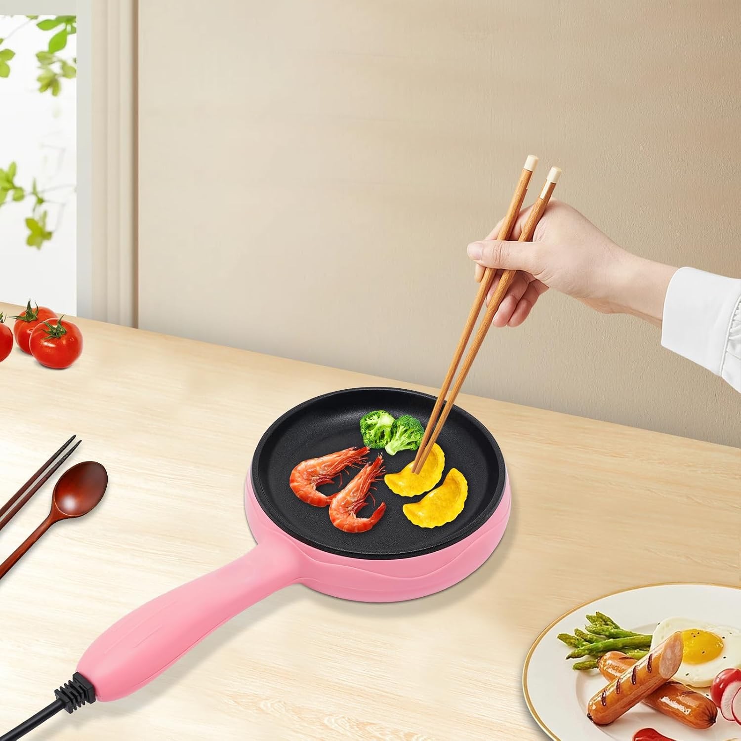 6-Inch Non-Stick Electric Skillet Rapid Heat Up Personal Mini Electric Round