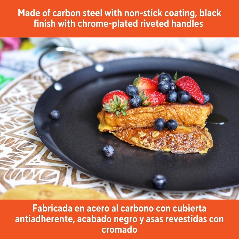 11in Carbon Steel Nonstick Round Comal W/ Metal Handles Black