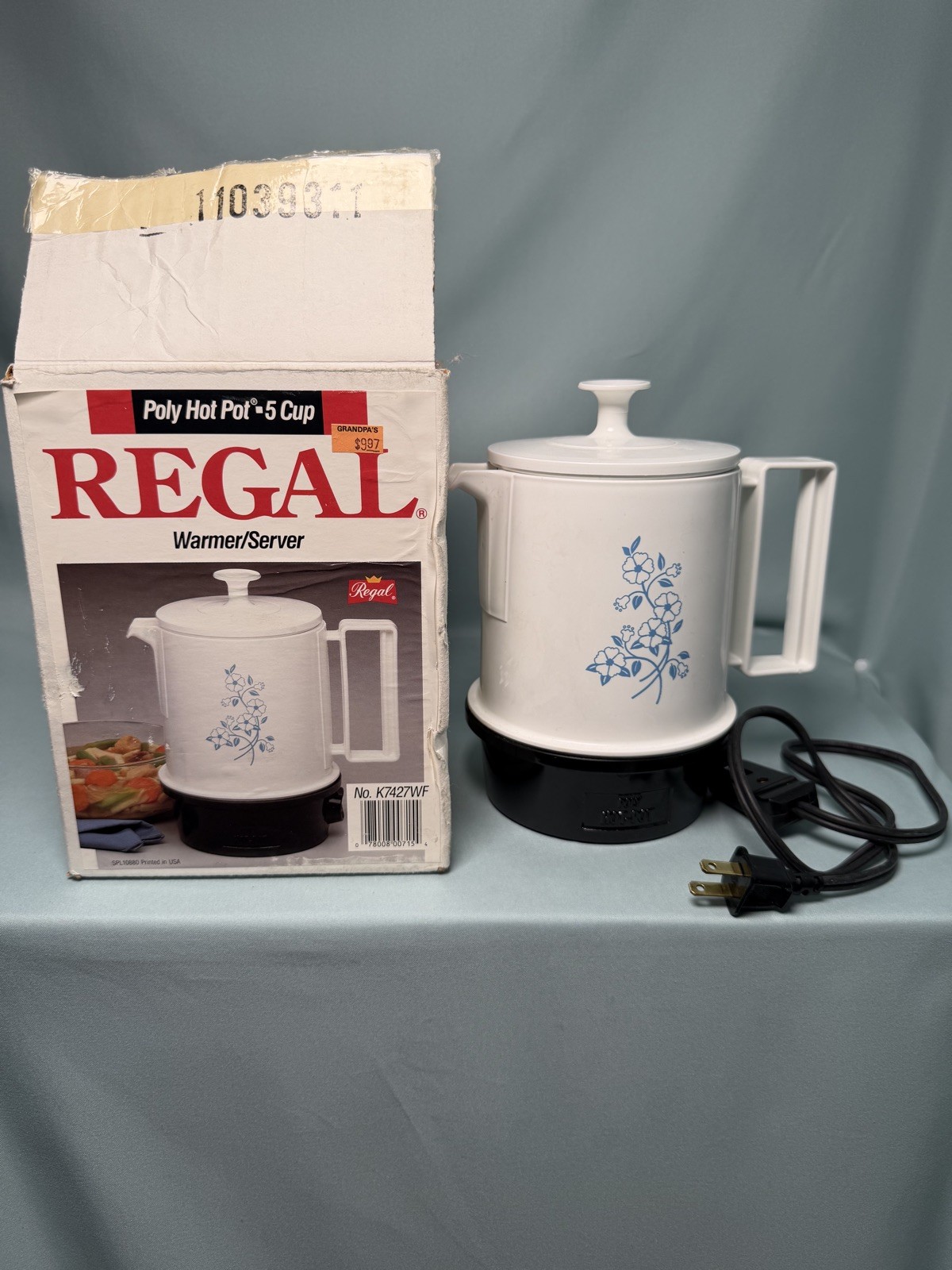 Blue Floral Regal Poly Hot Pot 5 Cup Electric Tea Coffee Water Kettle.