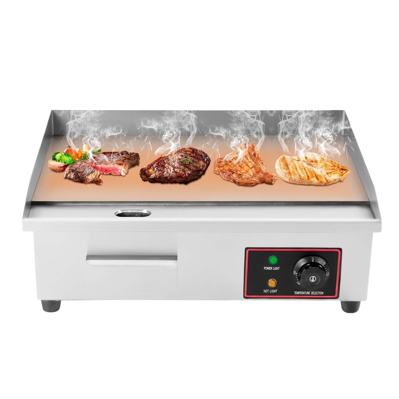 22 In Commercial Griddle Flat Hot Plate Grill Electric Fry Pan BBQ Cooker 1.6KW
