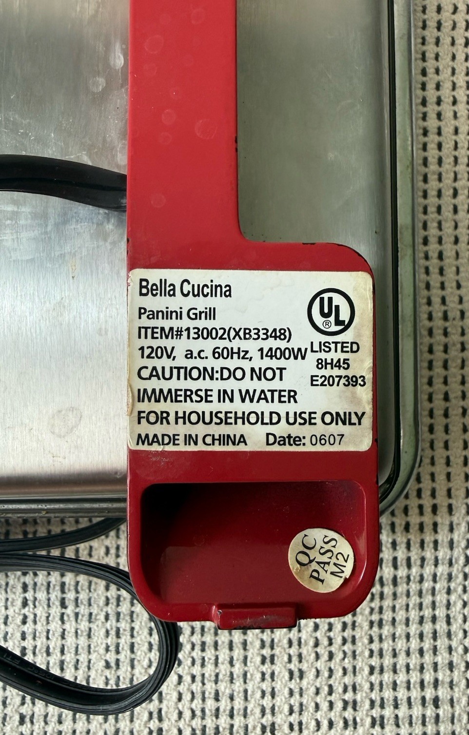 Bella Cucina Artful Food Red Silver Stainless Steel 13002 Panini Grill Household