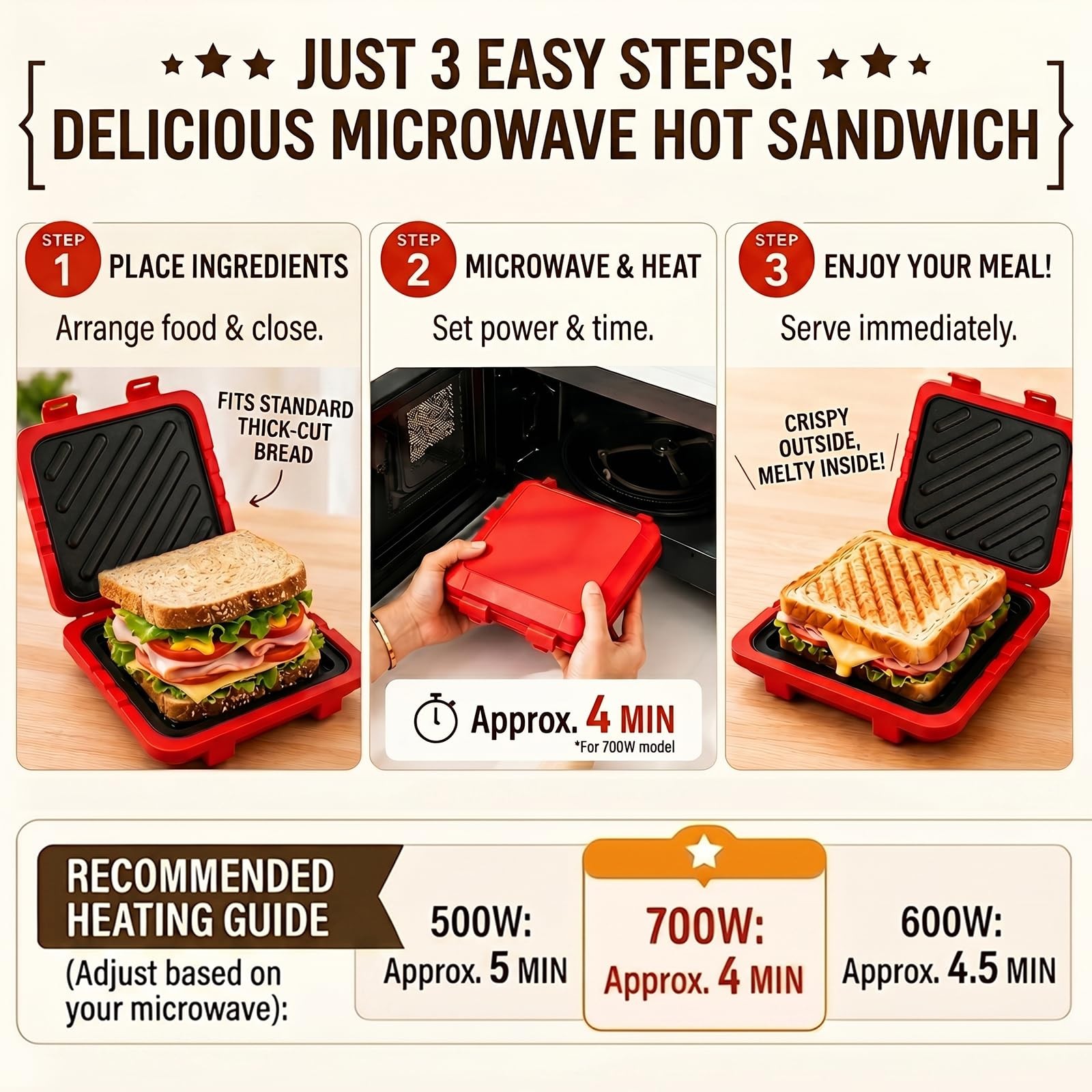 Microwave Sandwich Maker, Microwave Toaster with Adjustable Silicone Strap, R…