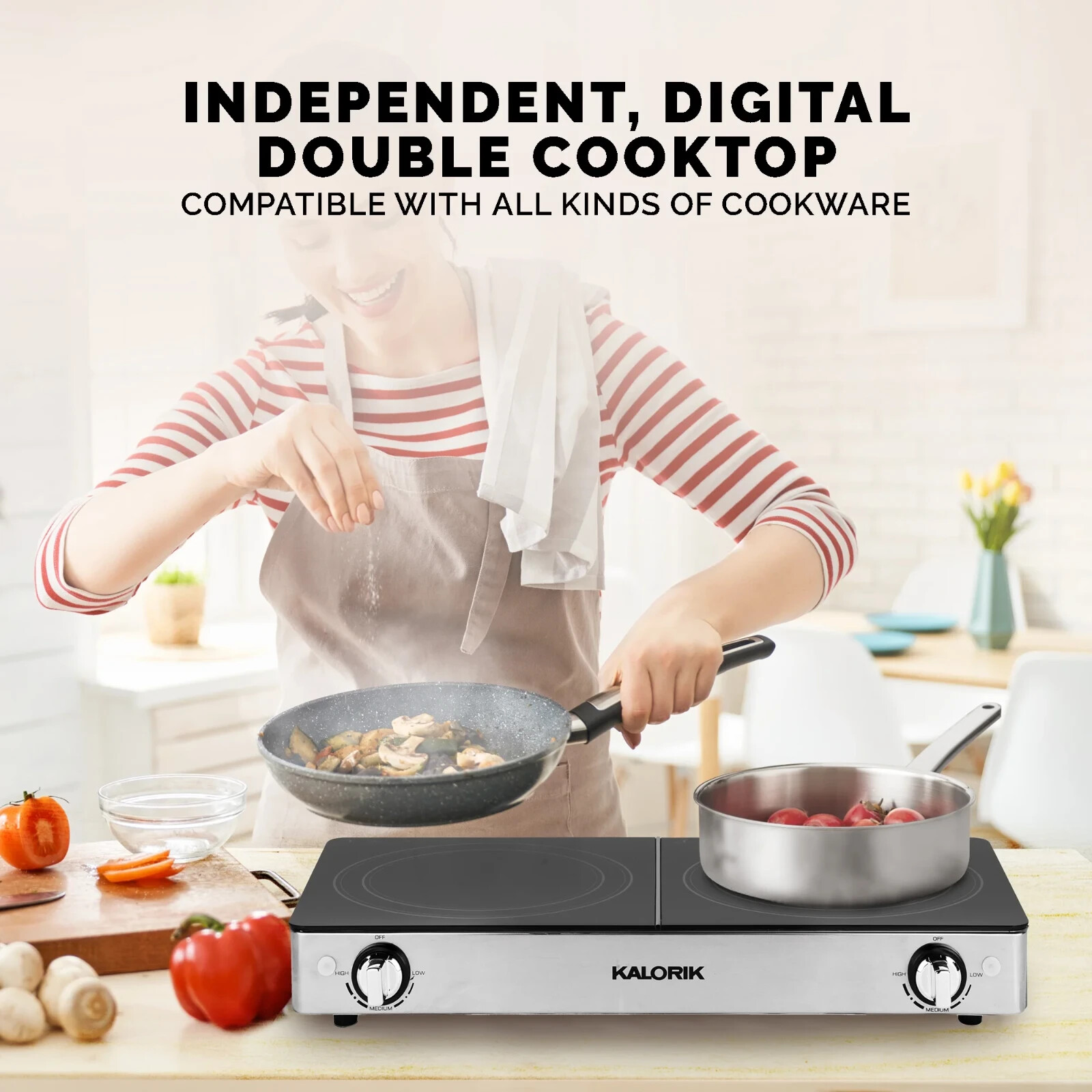 KALORIK Pro DOUBLE GRIDDLE and COOKTOP, Stainless Steel, NEW in Original Package