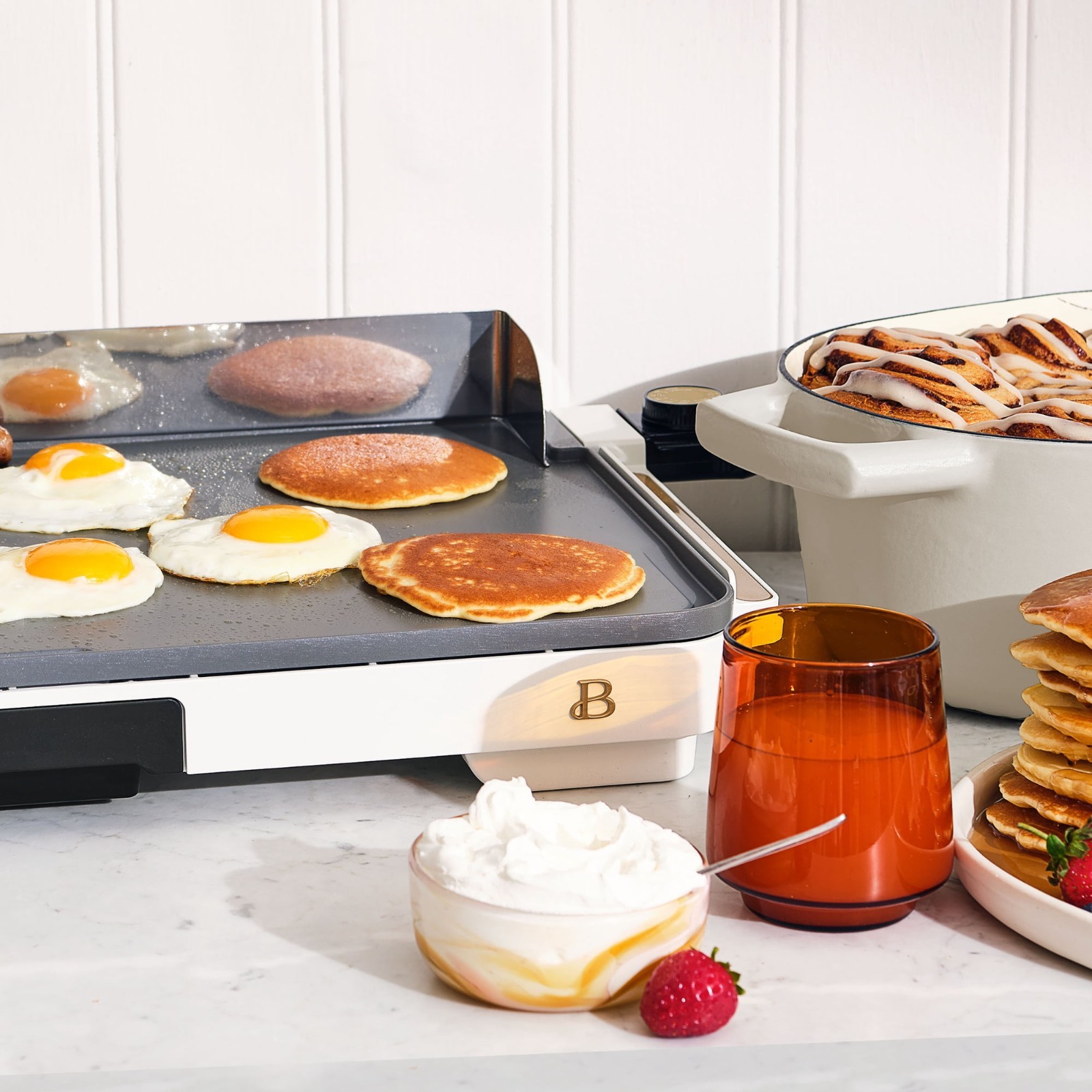 Beautiful XL Electric Griddle 12″ x 22″ Non-stick, White Icing by Drew Barrymore