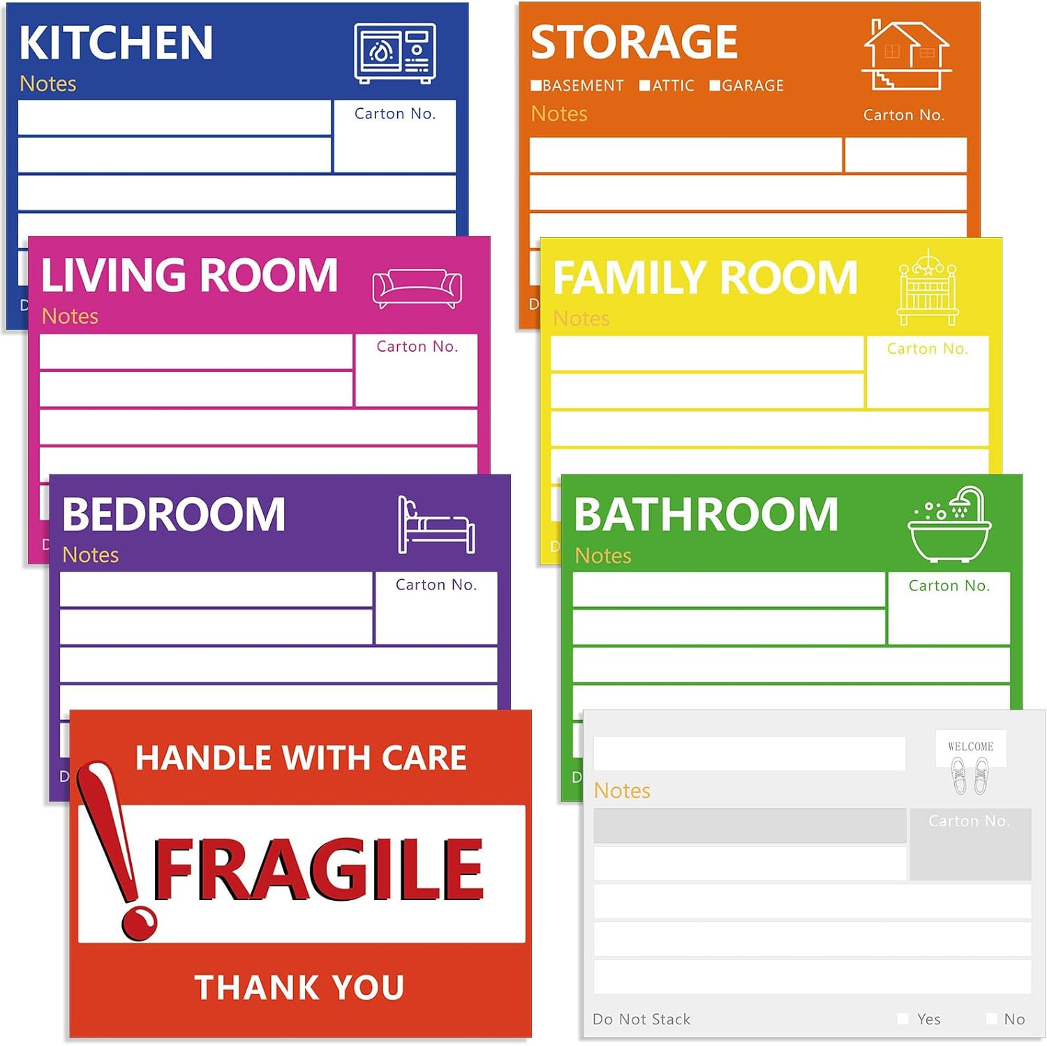6 x 4 in Large Moving Labels for Boxes, Home Moving Packing Color Coded Stickers