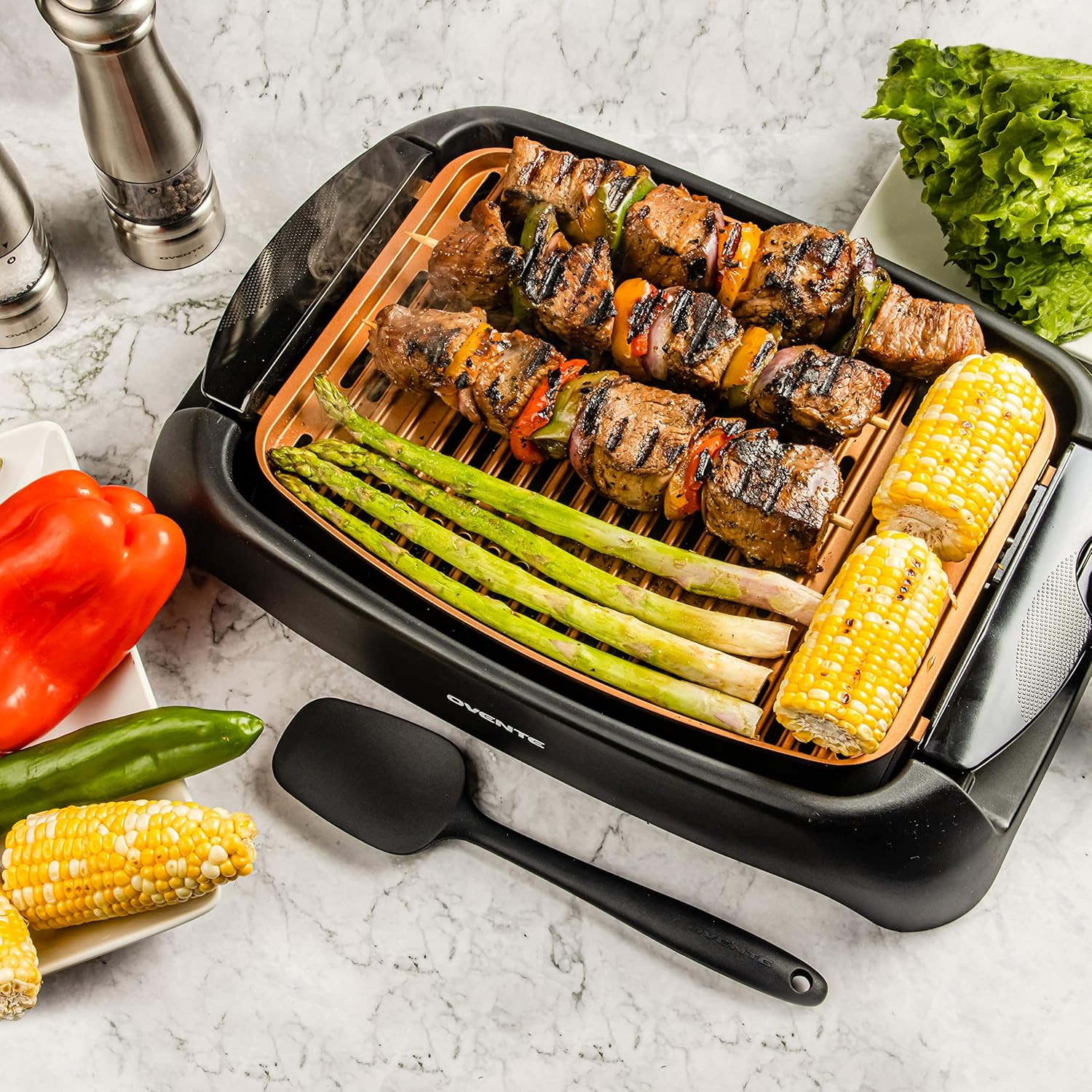 Electric Indoor Grill with 13X10 Inch Non-Stick Cooking Surface, 1000W Fast Heat