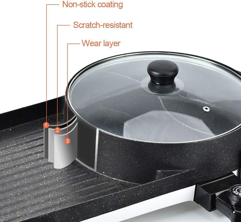 Electric Grill Indoor Teppanyaki Grill Hot Pot shabu 2 in 1