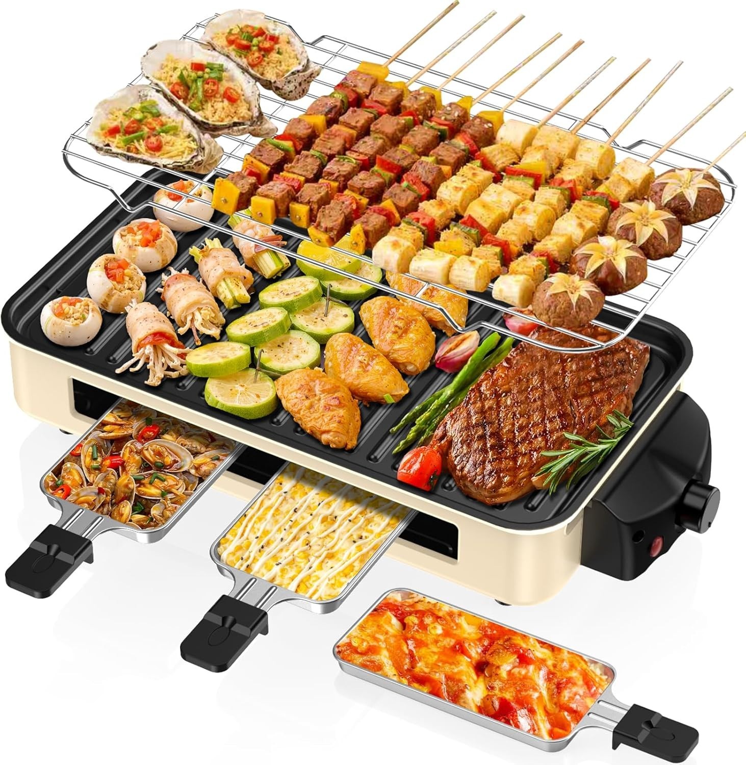 Smokeless Indoor Grill with Temperature Control & Cheese Melting Pans – 1500W