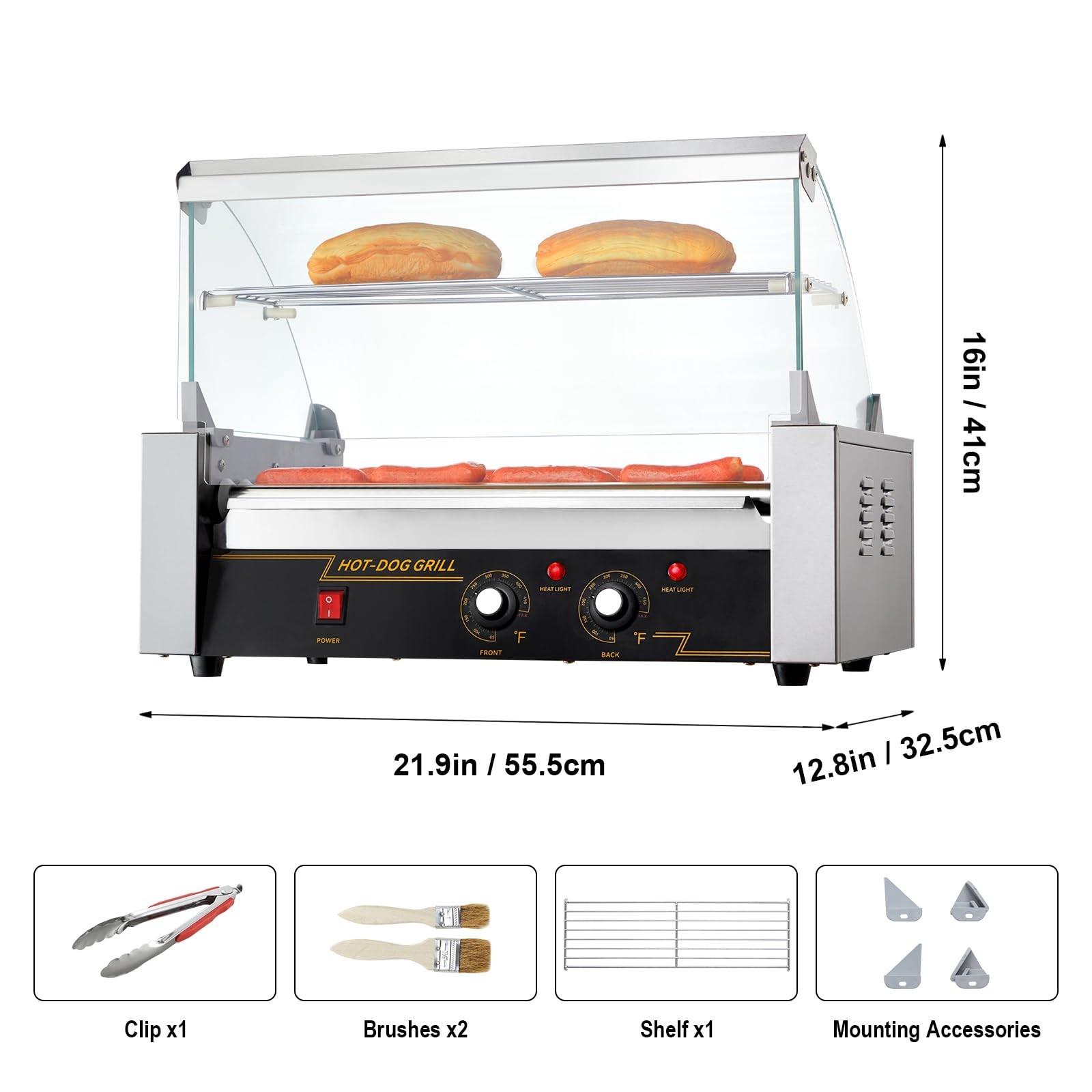 Hot Dog Roller 7 Rollers 18 Hot Dogs 1050W Stainless Steel Dual Temp Control