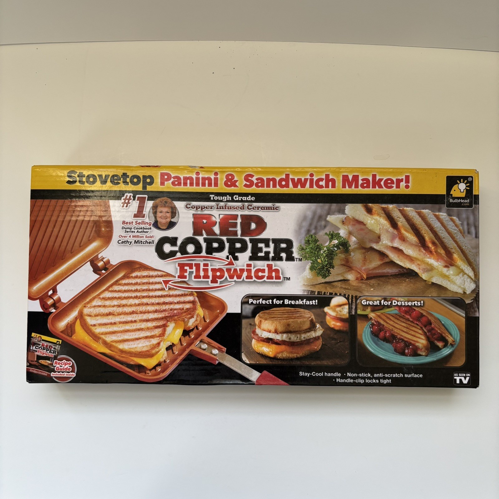 Red Copper Flipwich Non-Stick Stovetop Panini & Sandwich Maker New Open Box