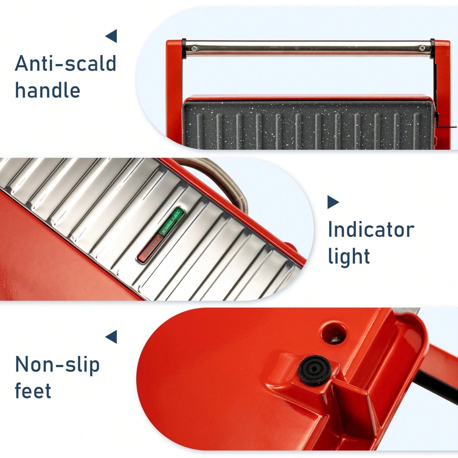 Indoor Electric Grill Sandwich Maker Nonstick Multi-Purpose Grill Pan Red