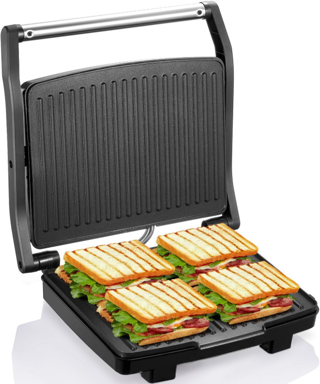 Grill Panini Eléctrico Sandwichera Antiadherente Acero Inoxidable Compacta