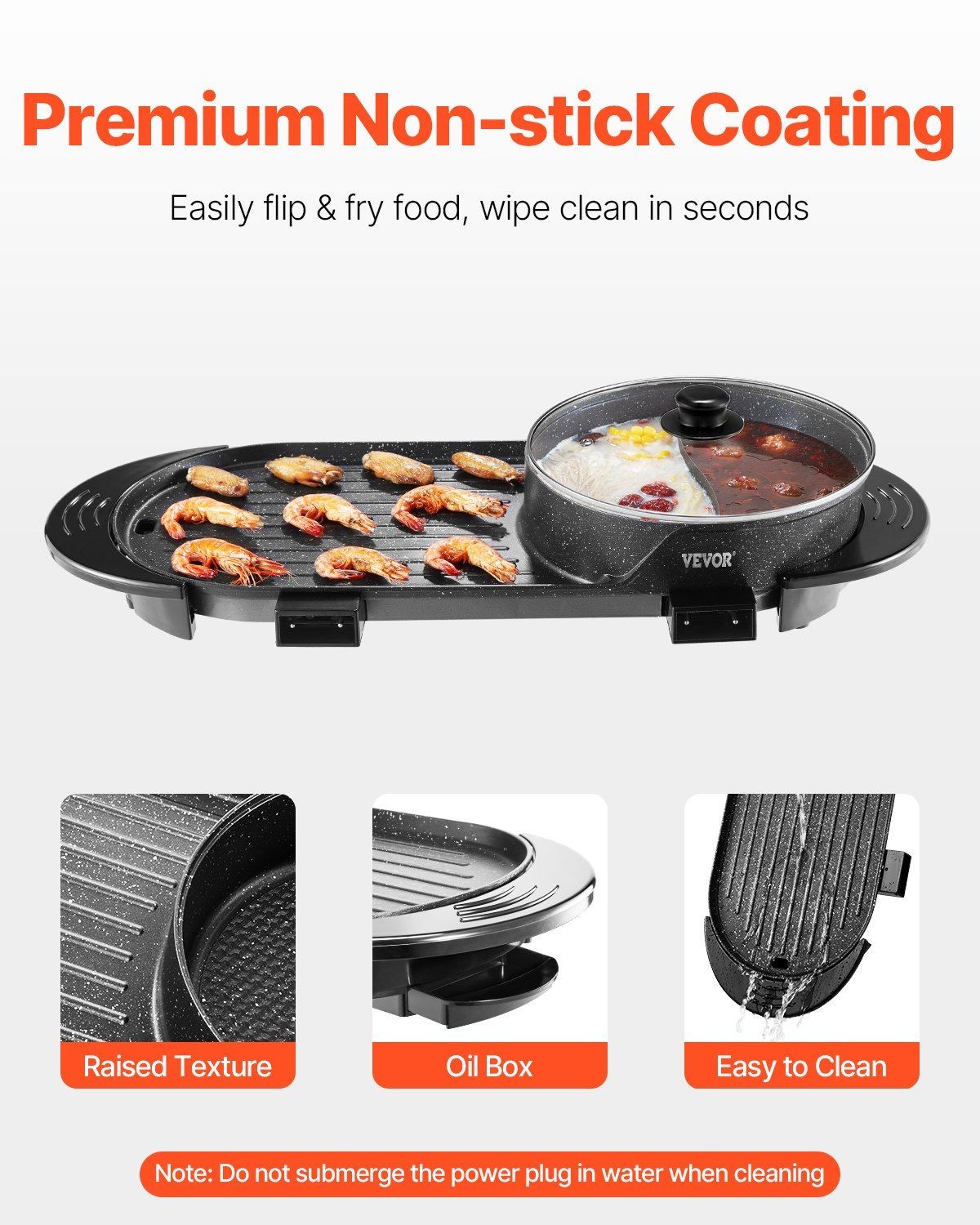 2-in-1 2200W Electric Indoor Smokeless Grill and Hot Pot for 1 to 6 Individuals