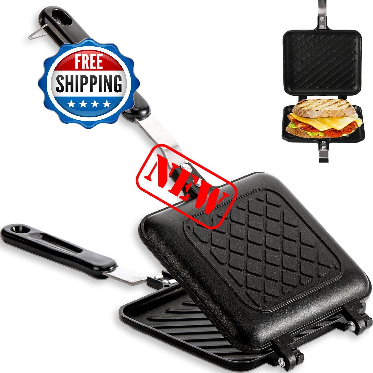 Sandwichera, Sartén para Sándwiches y Paninis a la Parrilla con Placas Antiadher