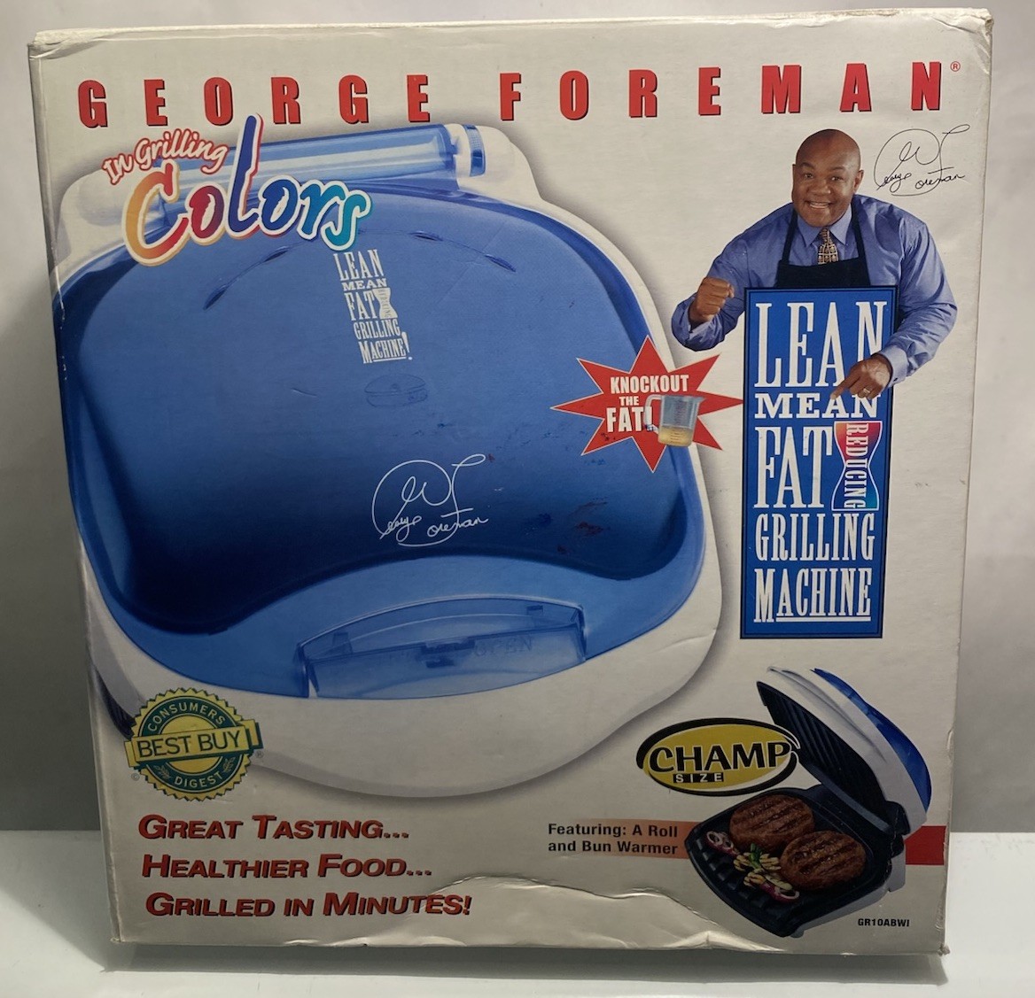 New George Foreman Grill In Grilling Colors Blue Salton GR10ABW Champ Size NOS