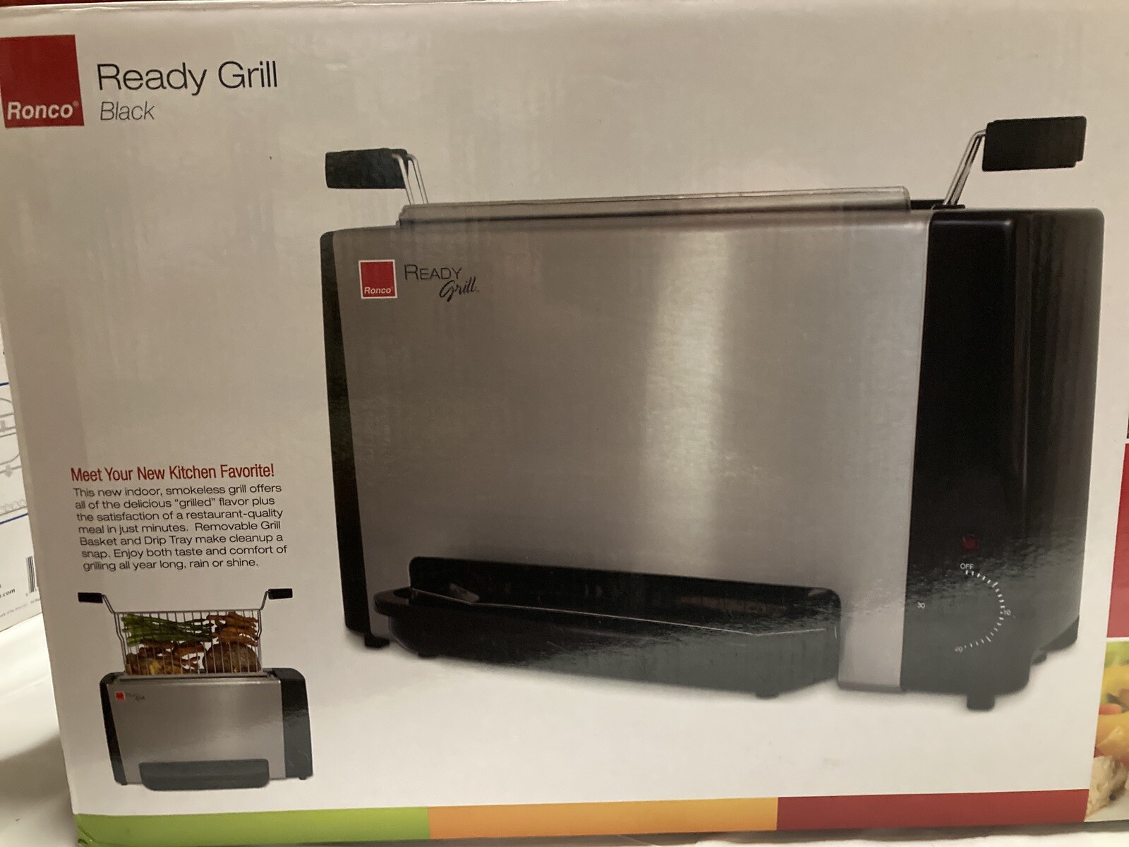 Ronco Indoor Smokeless Grill Analog Timer Double Wall Ready Grill Black Stainle