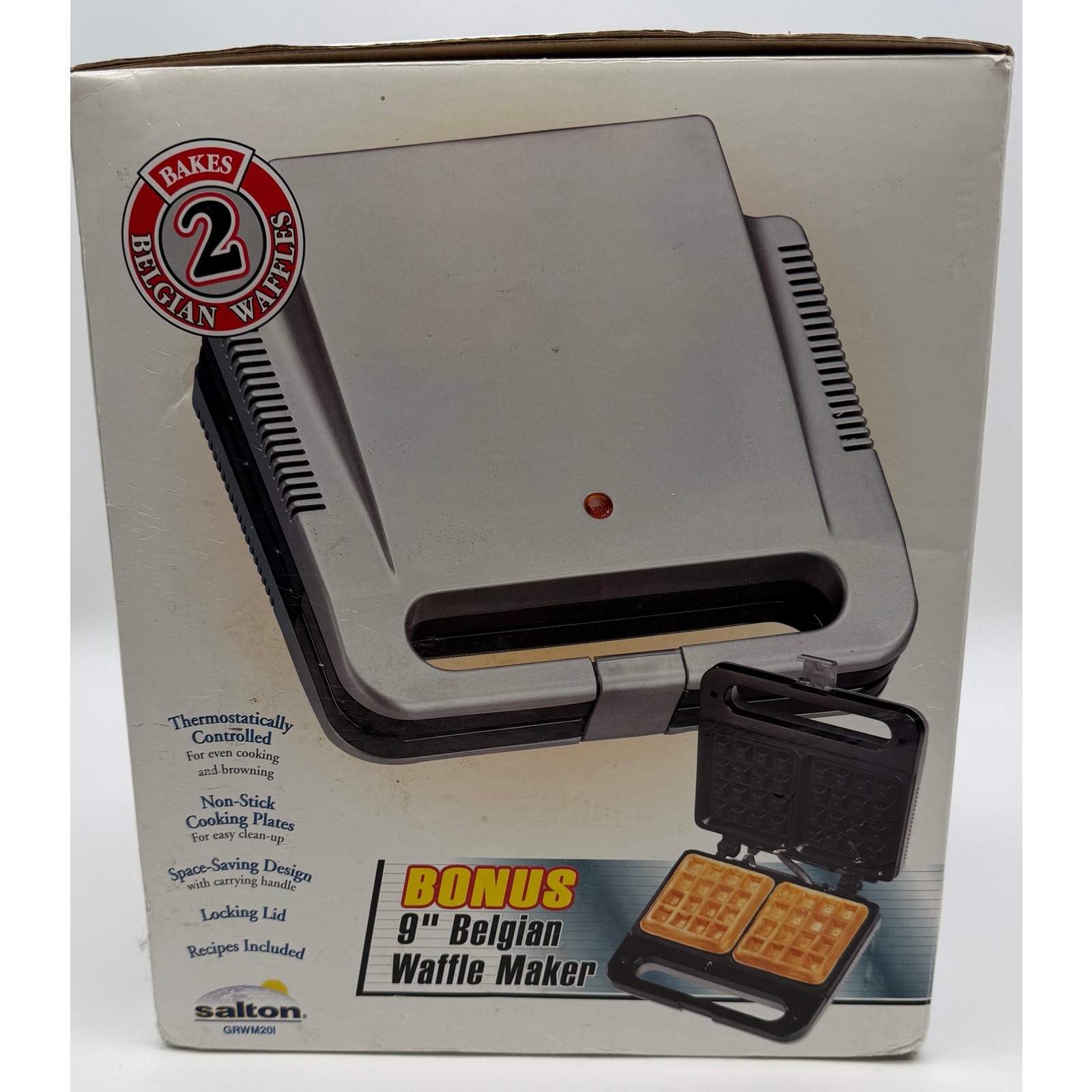 George Foreman Grill Blue Family Size with Bonus Salton Belgian Waffle Maker NEW