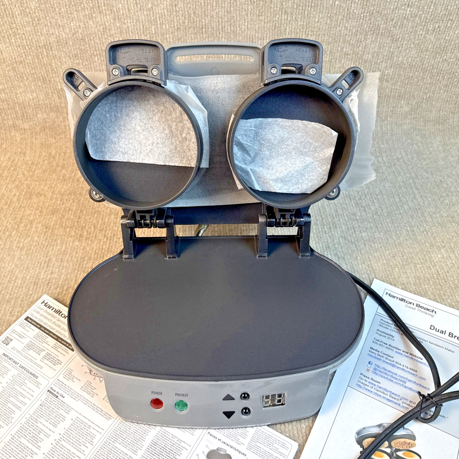 Hamilton Beach Home Electric Dual Breakfast Sandwich Maker Machine with Timer