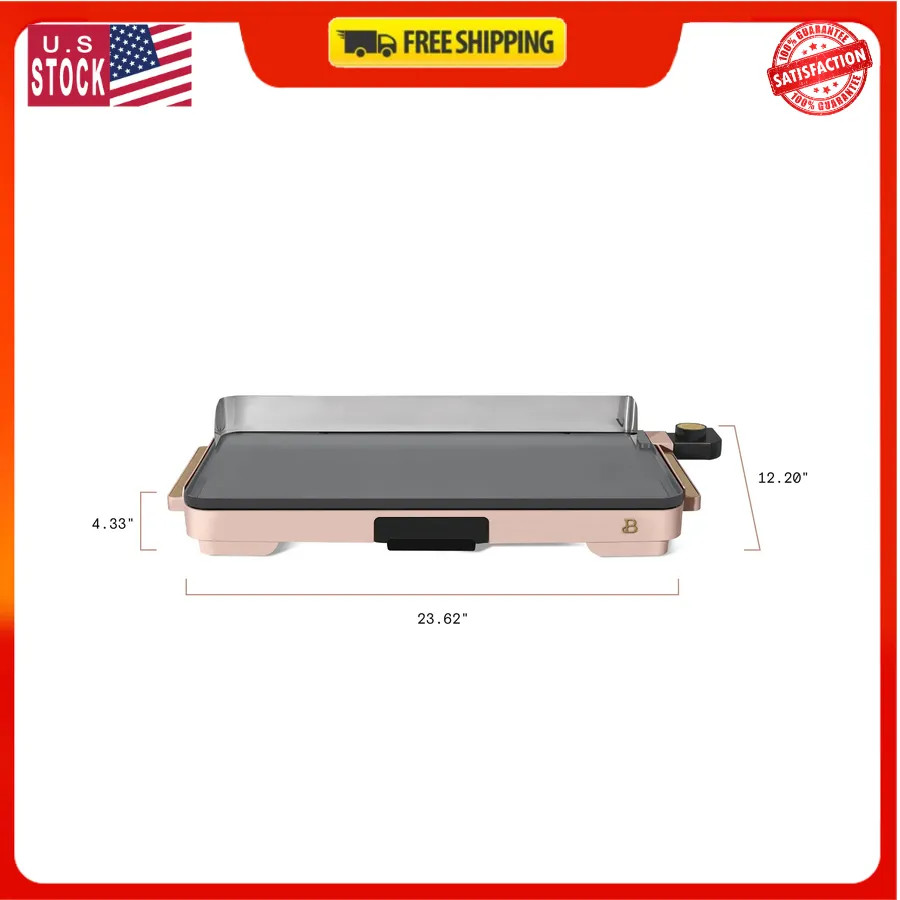 Beautiful Drew Barrymore 12 x 22 Inch XL Electric Nonstick Griddle Rose Gold
