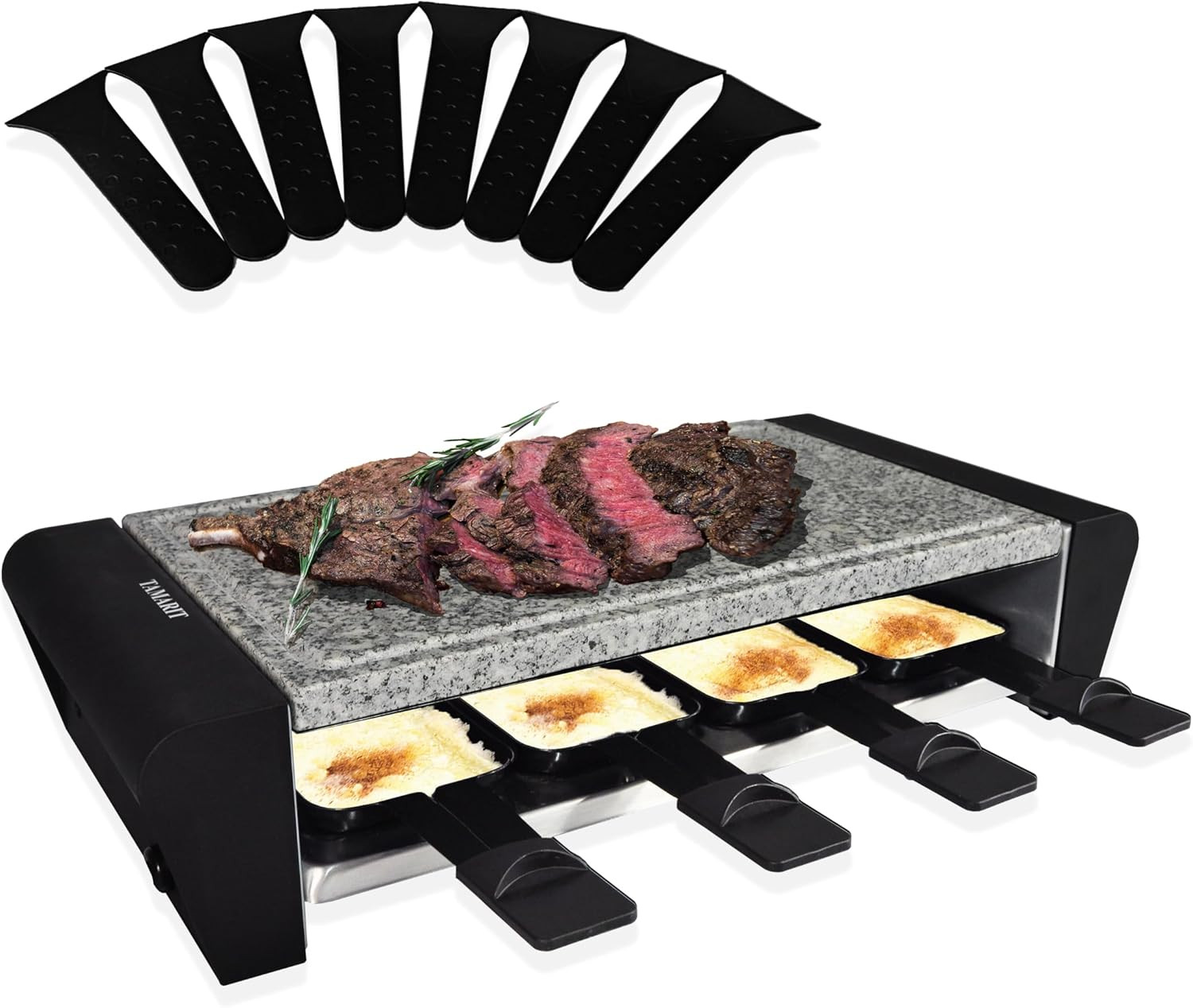 Raclette 3-In-1 Electric Grill – Portable, Korean BBQ Indoor with 8 Paddles, …