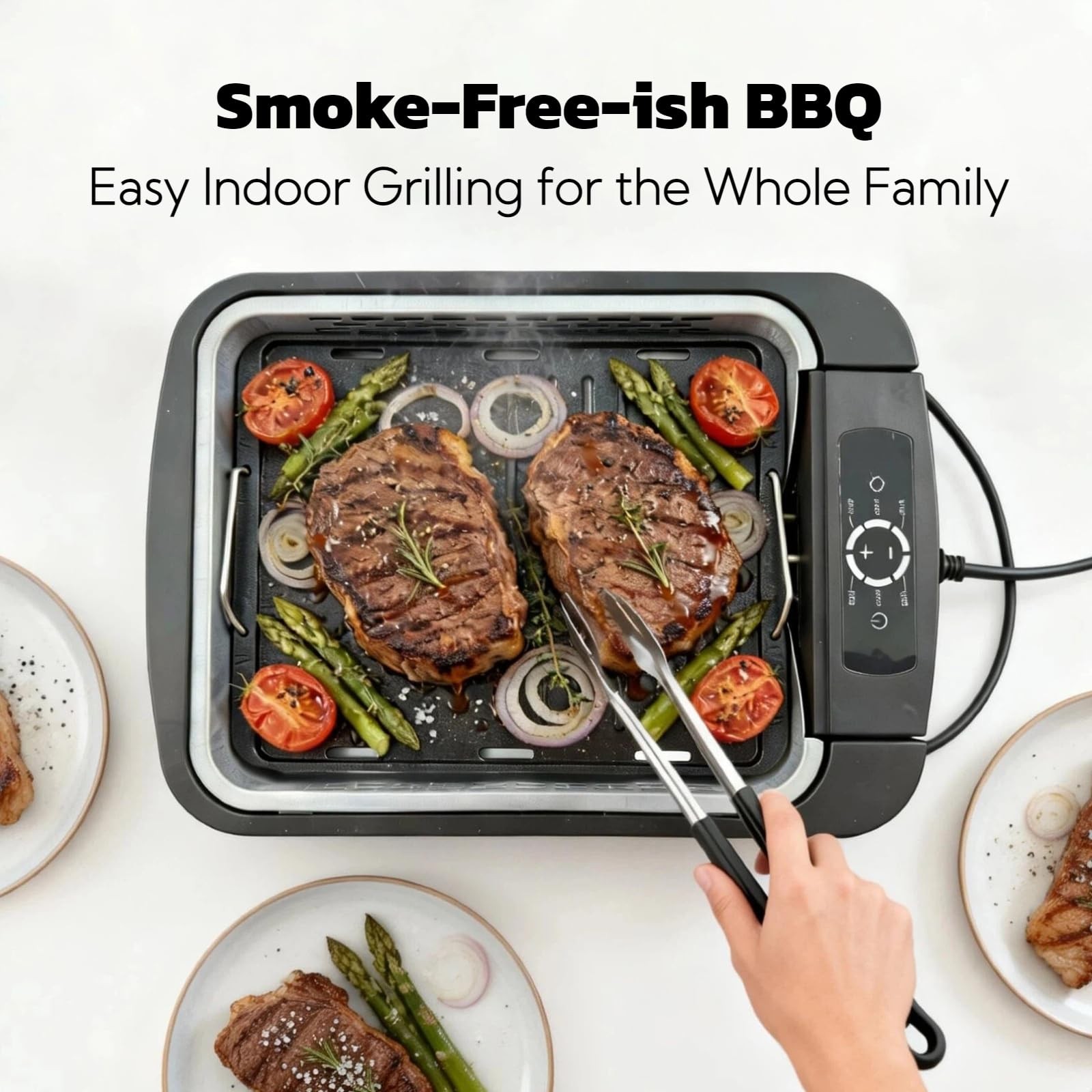 Indoor Smokeless Grill & Griddle, 1100W Electric Gill for BBQ, Smoke Extraction
