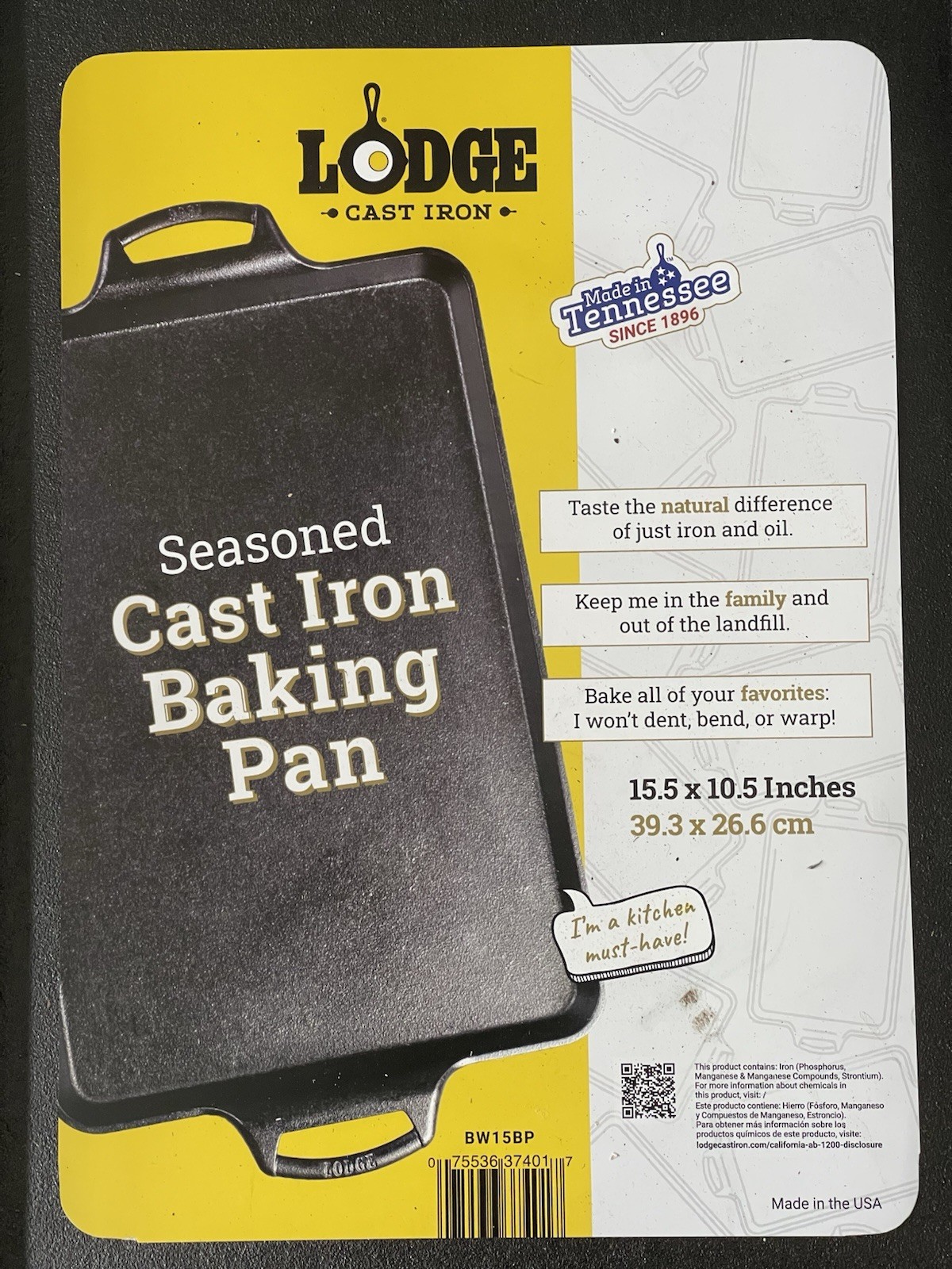 Lodge Seasoned Cast Iron Baking Pan Dual Handles Rectangle 15.5″x10.5″ New