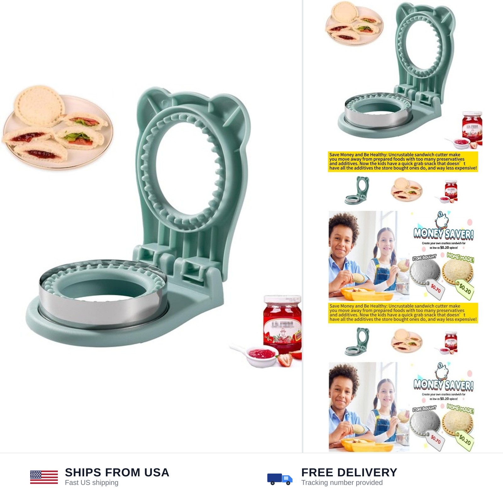 CHICHAUS Uncrustable Sandwich Maker, Sandwich Pocket Circle Shape Cutter & Se…
