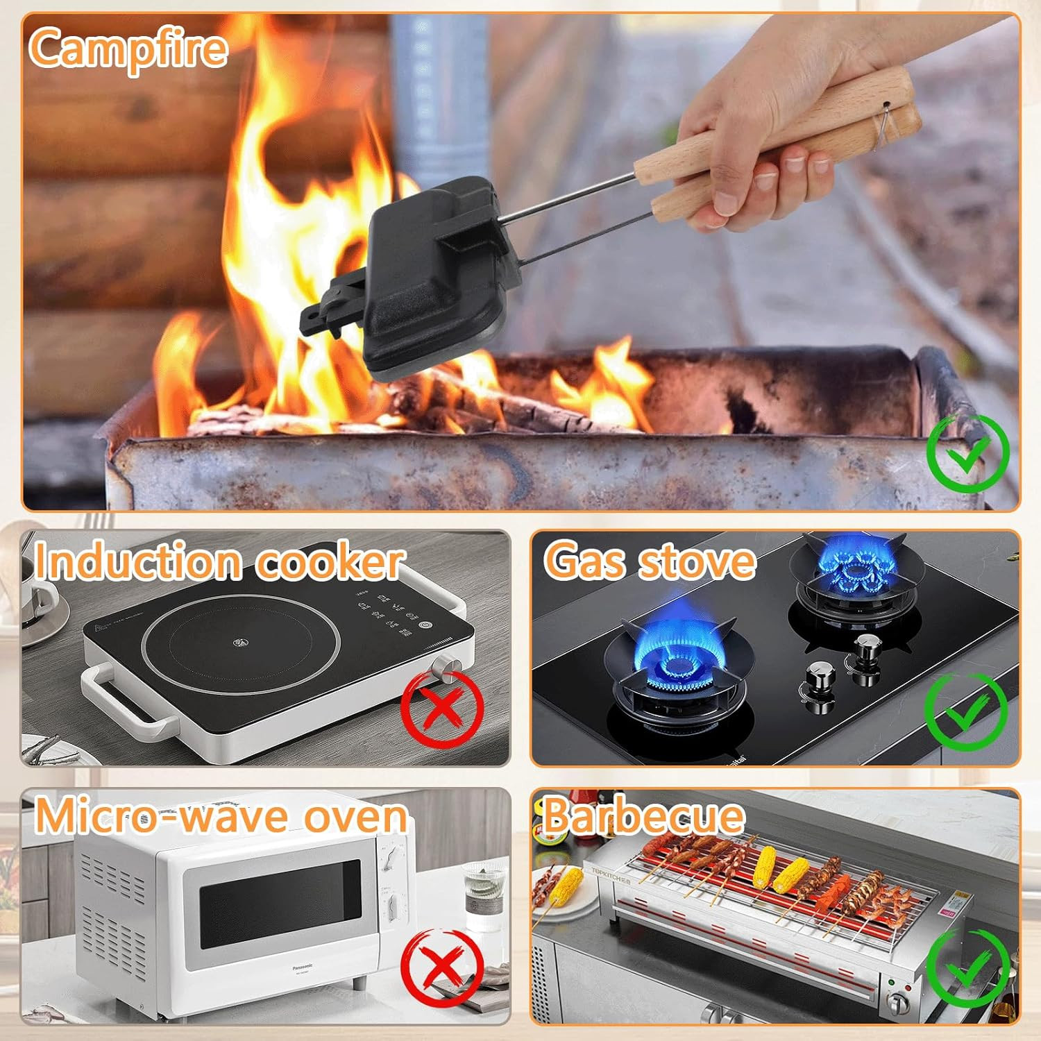 Hot Sandwich Maker, 4W1H Sandwich Maker Double Sided Pie Iron Non-Stick
