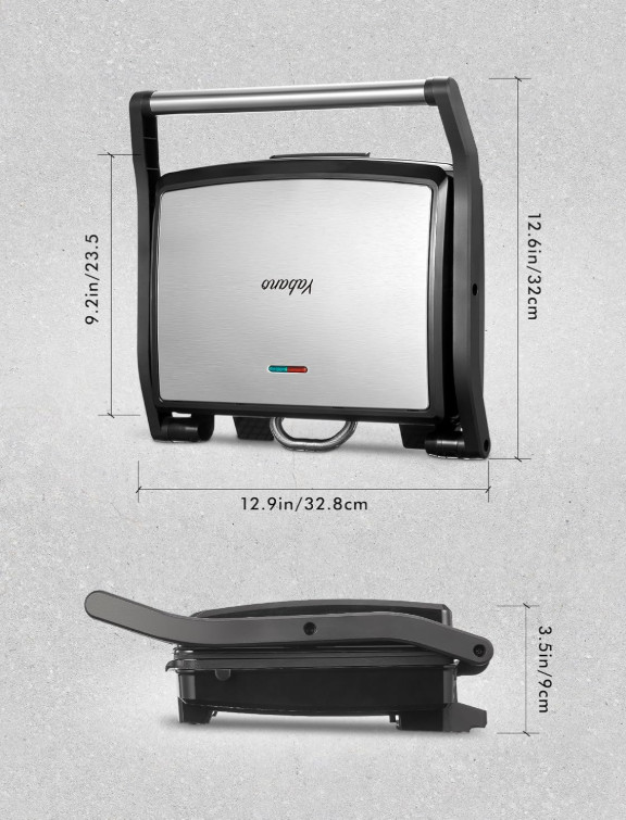 Grill Panini Eléctrico Sandwichera Antiadherente Acero Inoxidable Compacta