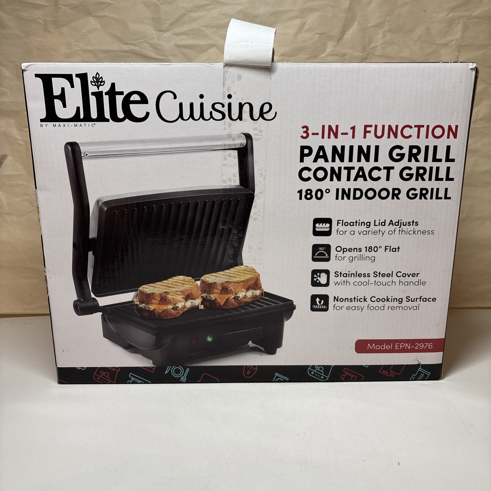 Elite Gourmet 2-in-1 Nonstick Panini Press & Indoor Grill NEW IN BOX