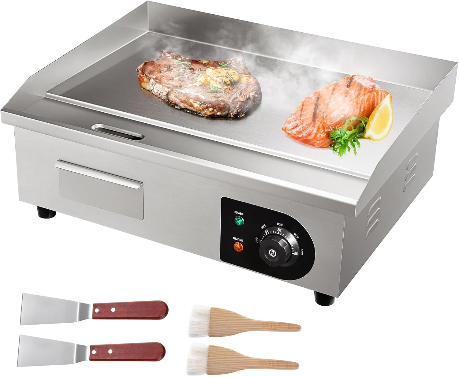 22in Commercial Electric Griddle 1600W Flat Top Grill Stainless Steel 110V