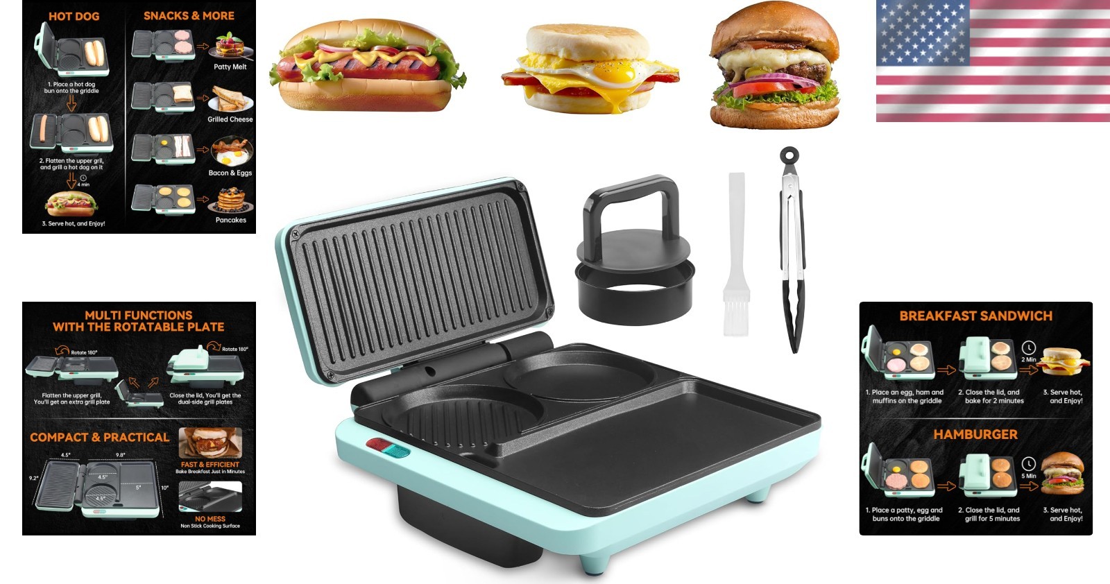 Compact Electric Breakfast Sandwich Maker – Perfect for Family Gatherings