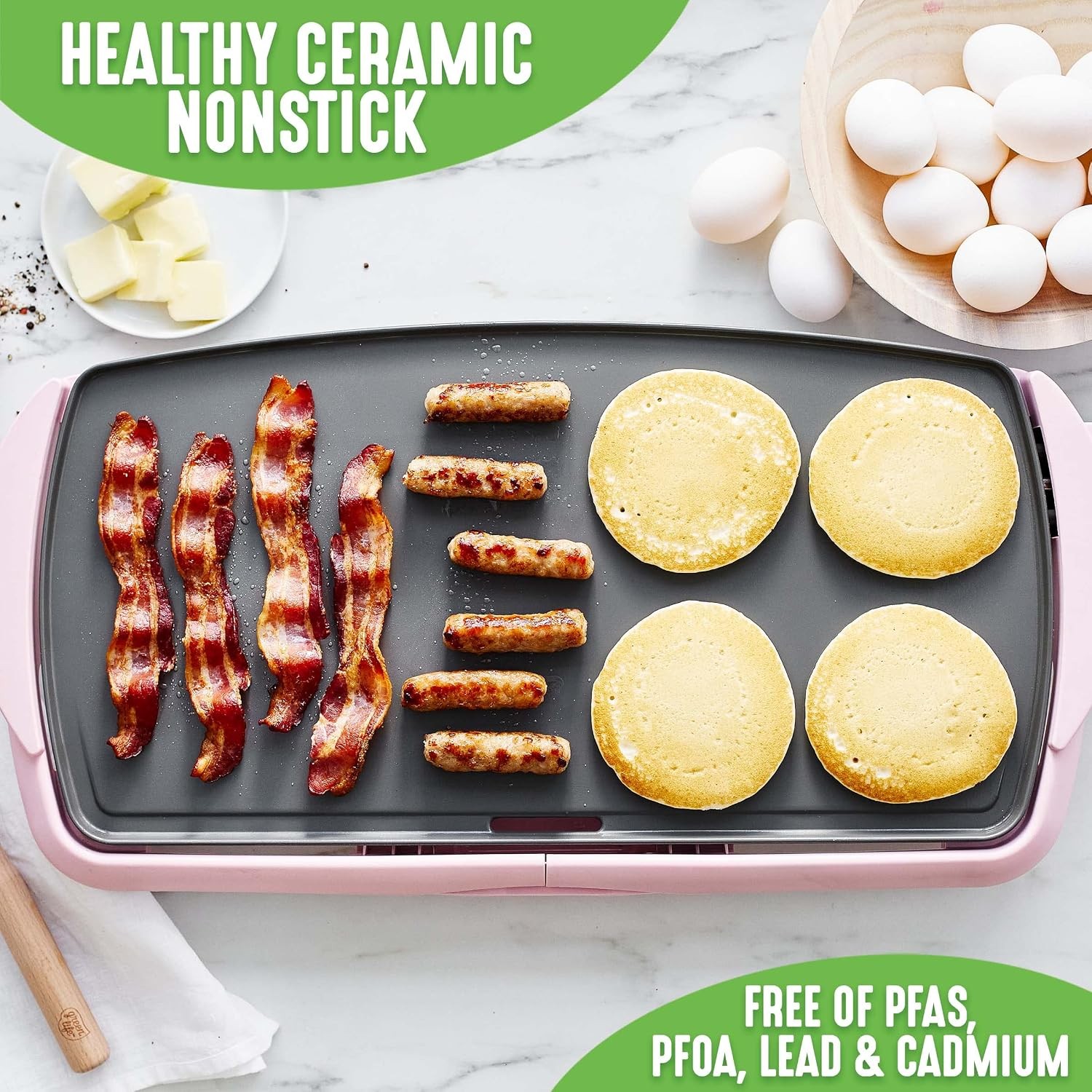 20″ Extra Large Electric Griddle Non-Toxic PFAS-Free Ceramic Nonstick