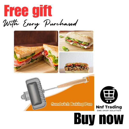Sandwich Maker Double-Sided Sandwich Baking Pan Hot Dog Toaster with Wood Handle