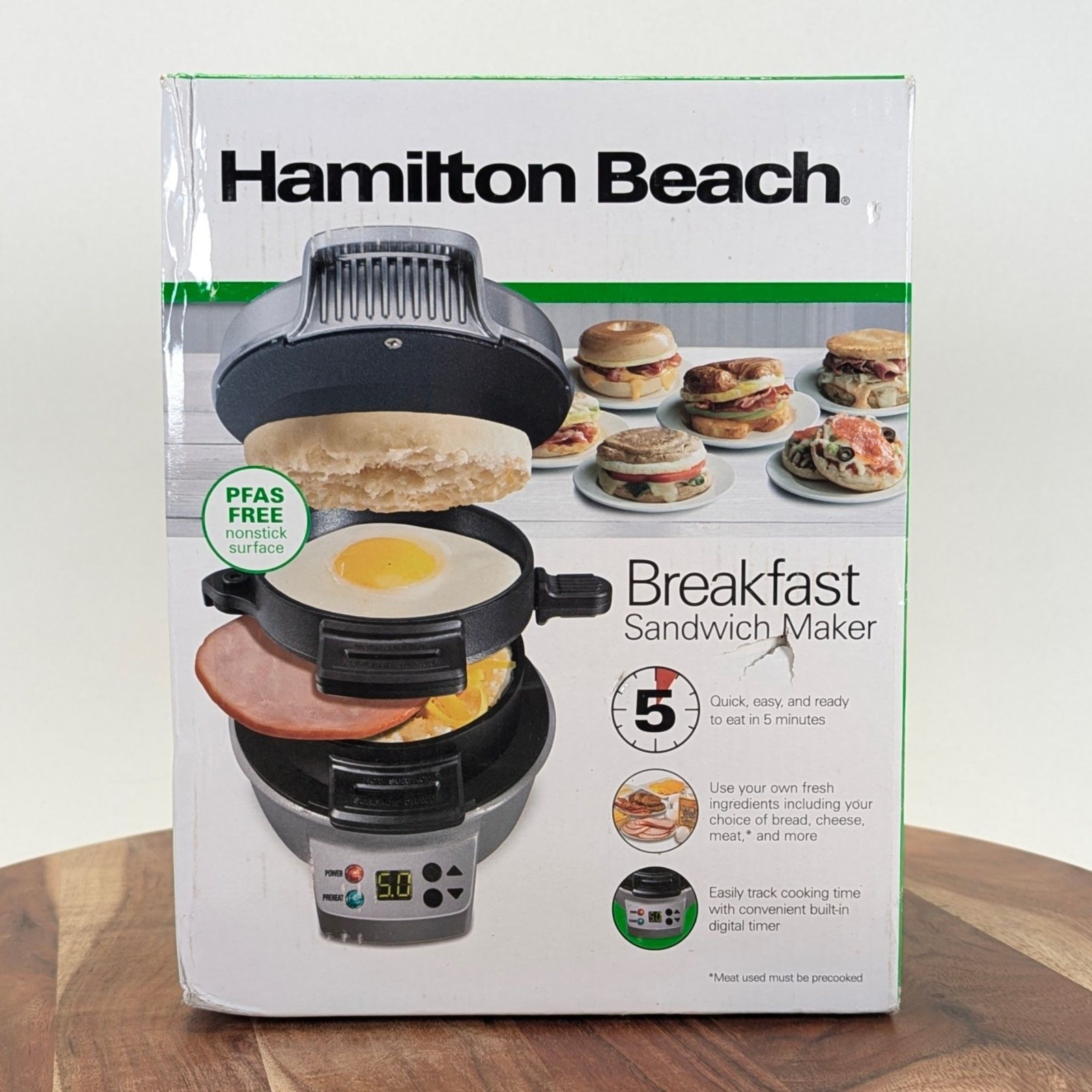 Hamilton Beach Breakfast Sandwich Maker Timer Nonstick Dishwasher Safe 25478
