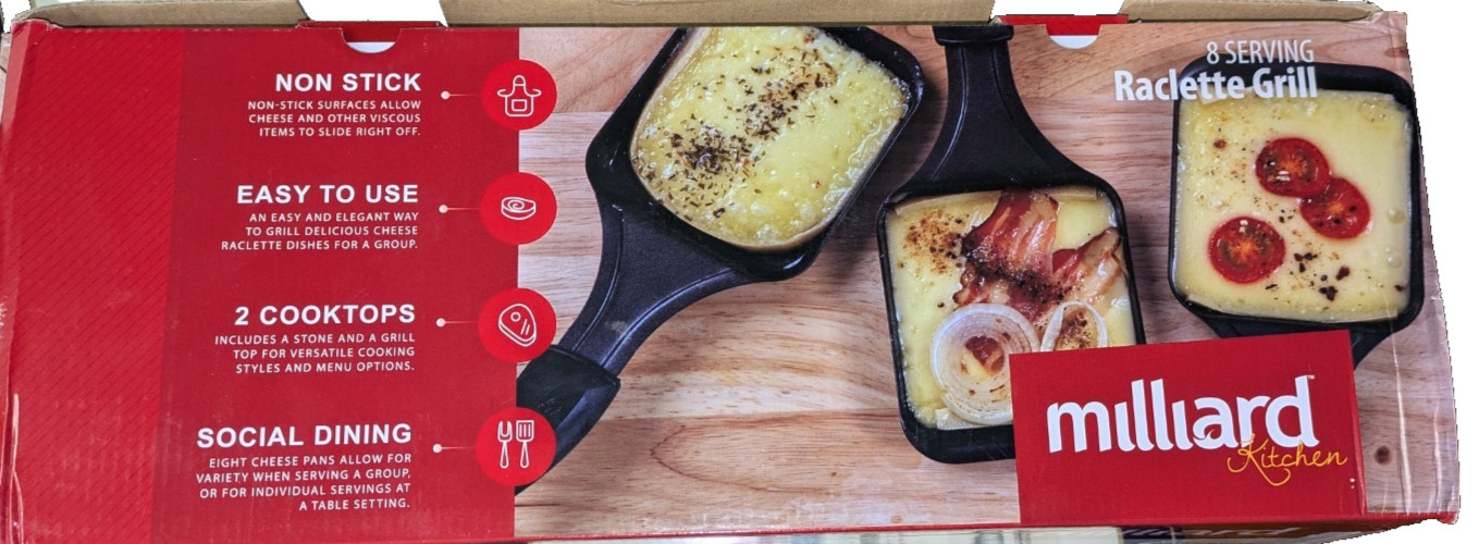MILLARD NIB 8 Servings Raclette Grill 2 Cooktops-Grill & Granite Stone