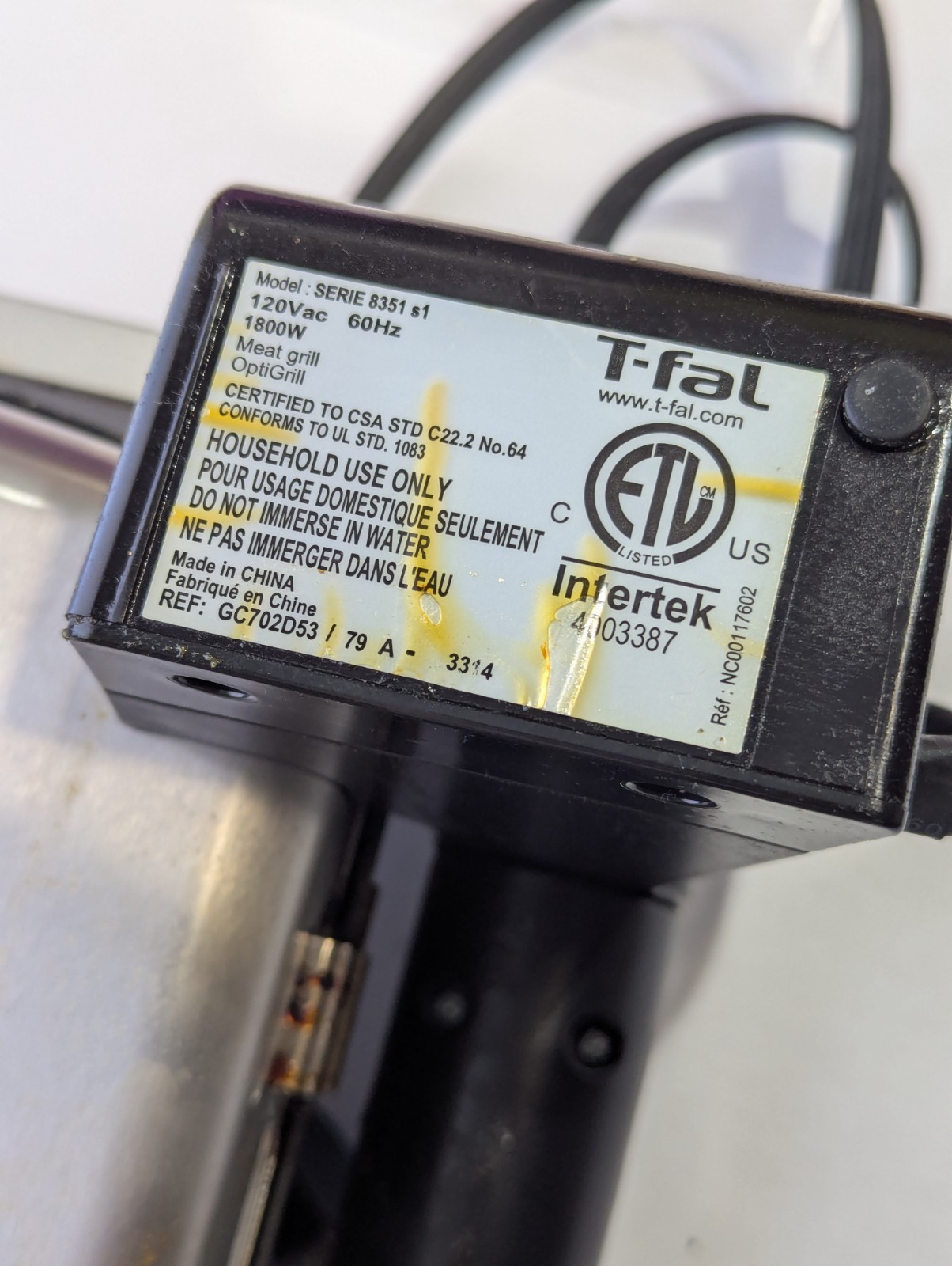 T-Fal OptiGrill Series 8351s1 Automatic Sensor Indoor Grill/w Detachable Plates