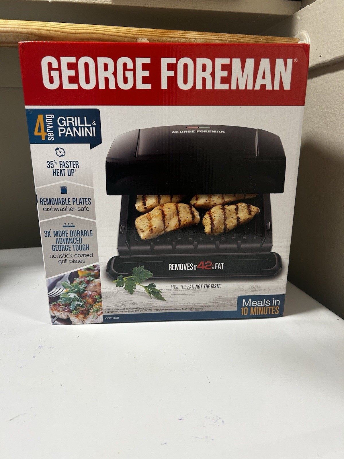 George Foreman GRP1060B 4-Serving Grill Panini Press Removable Plates Non-Stick