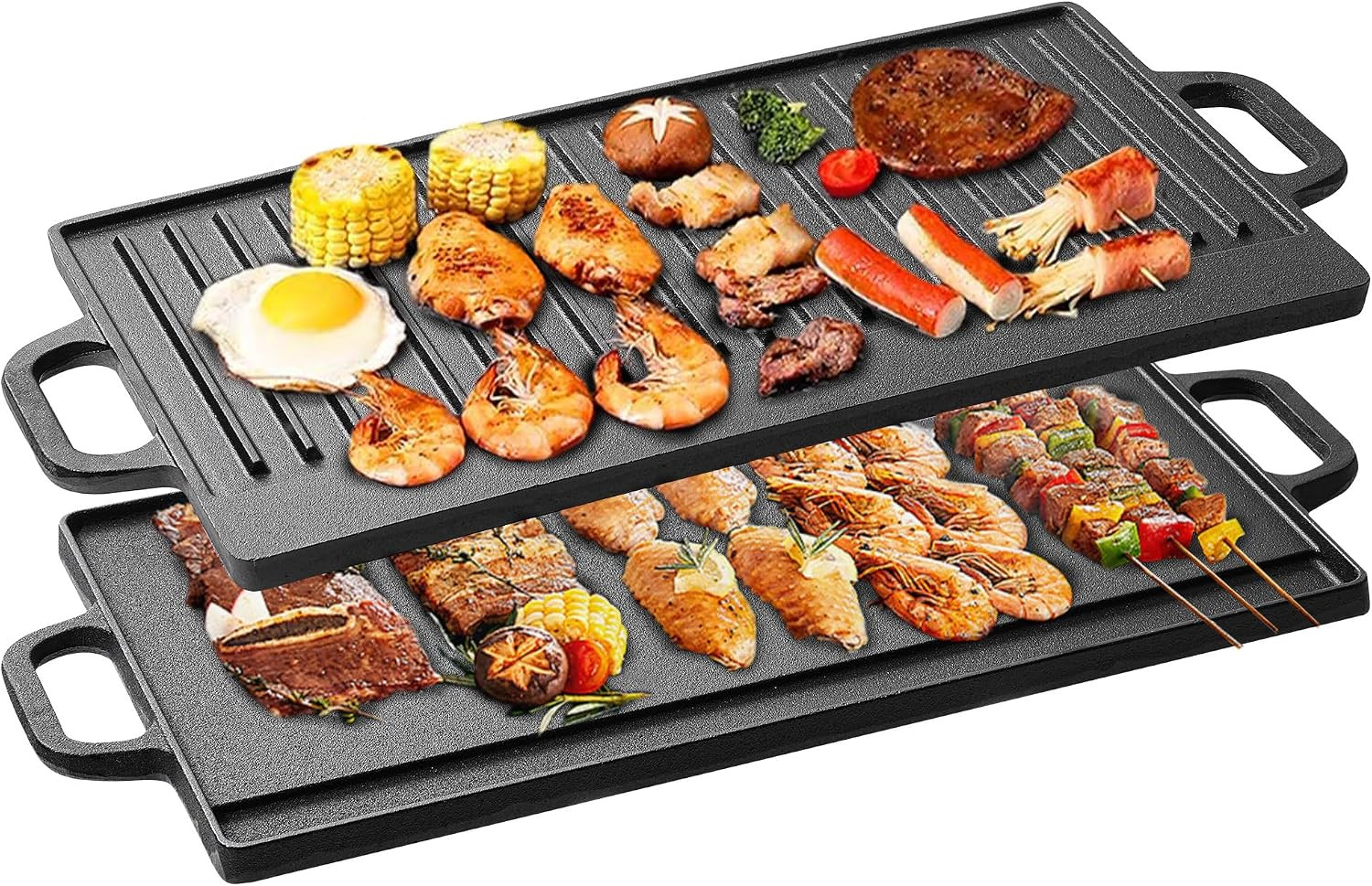 Cast Iron Griddle Skillet for Stove Top and Gas Grill – Flat Top Grill and Rever